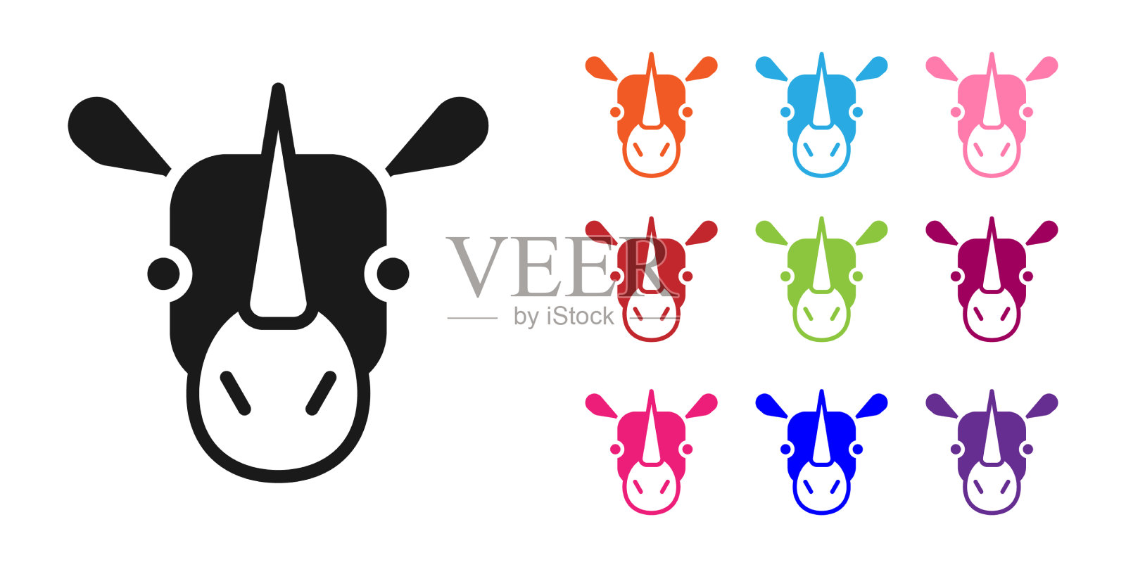 黑犀牛图标孤立在白色背景上插画图片素材