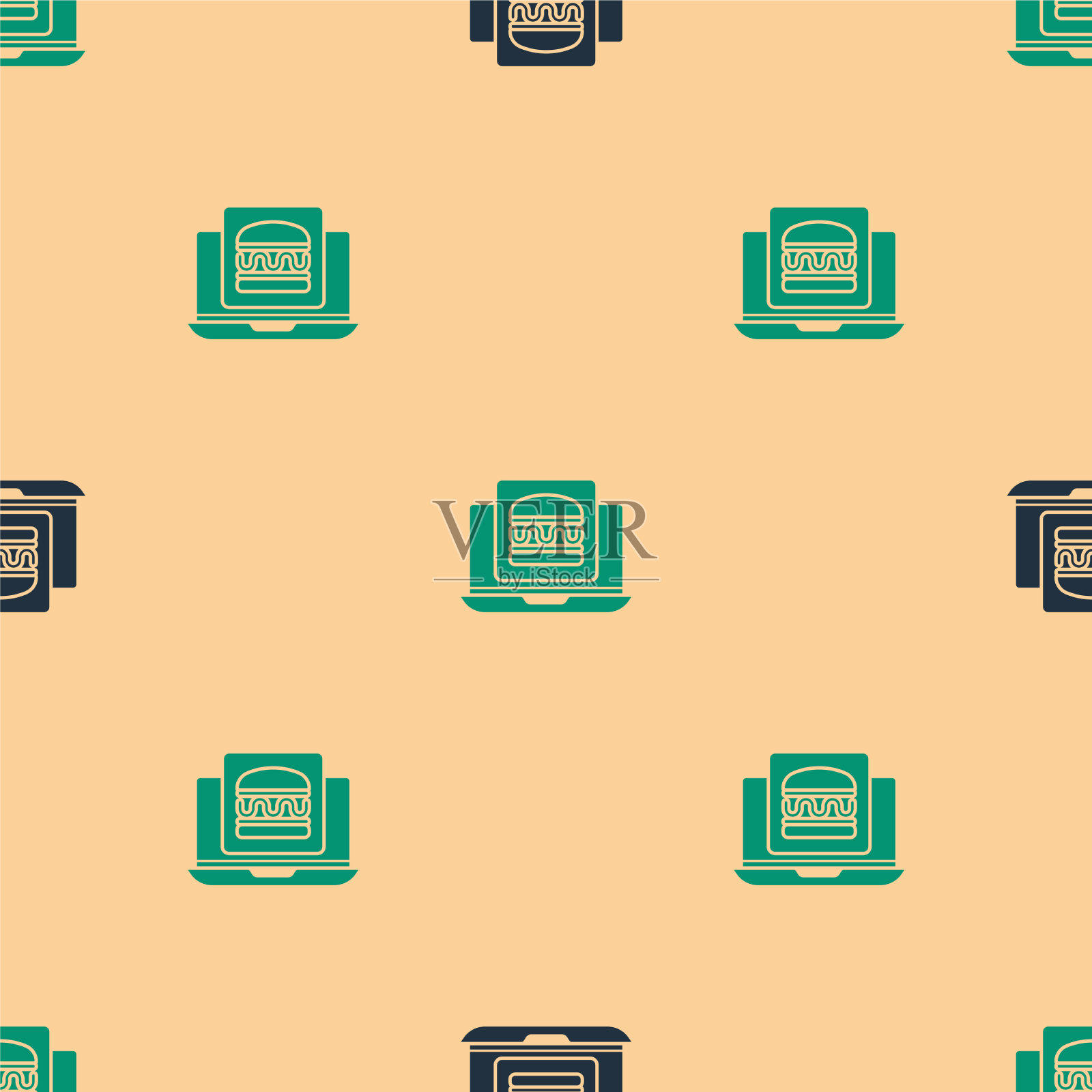 绿色和黑色的在线订购和汉堡插画图片素材