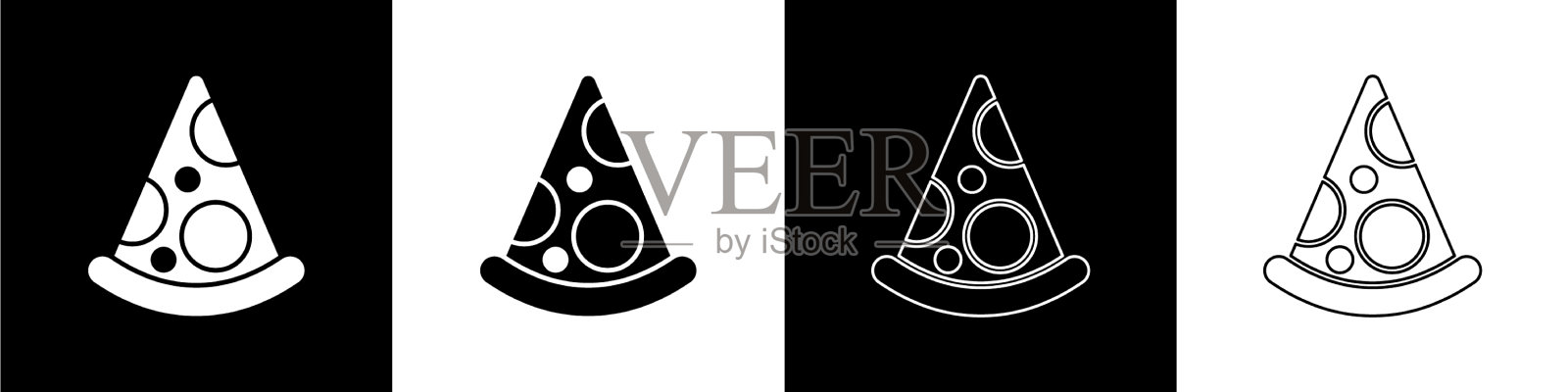 设置切片披萨图标隔离在黑色和插画图片素材