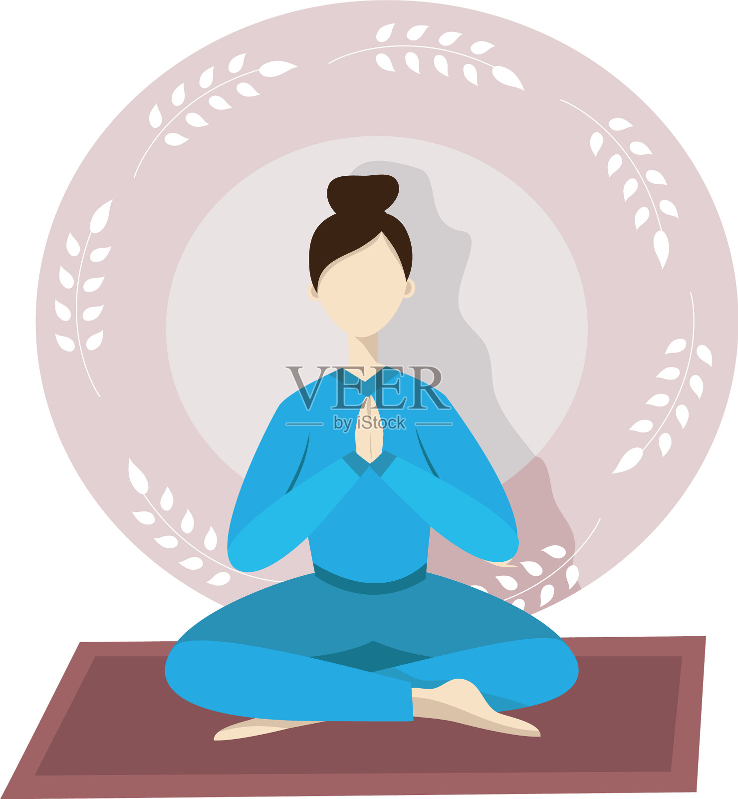 快乐的年轻女子做瑜伽冥想孤立插画图片素材