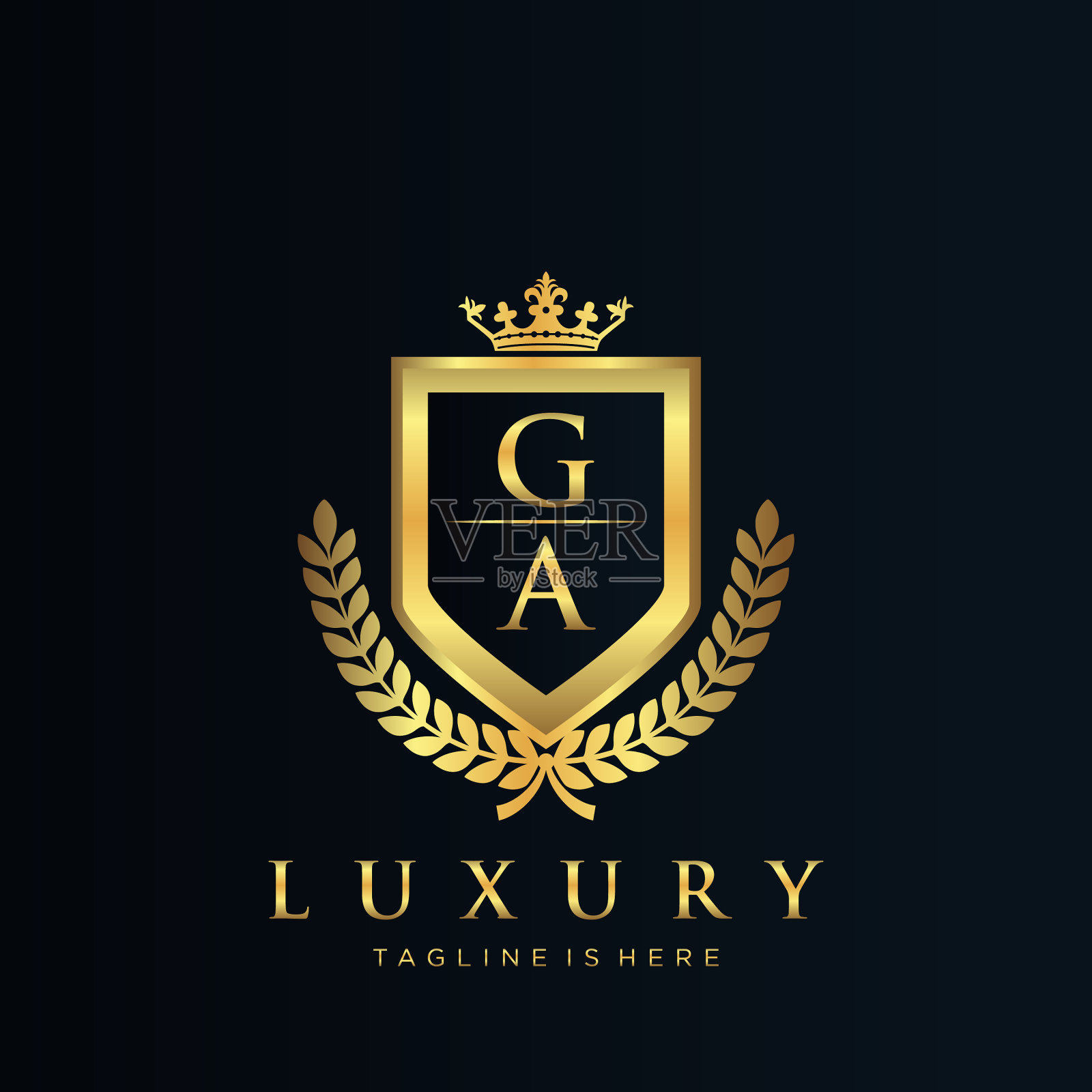 Ga字母首字母与皇家豪华标志模板插画图片素材