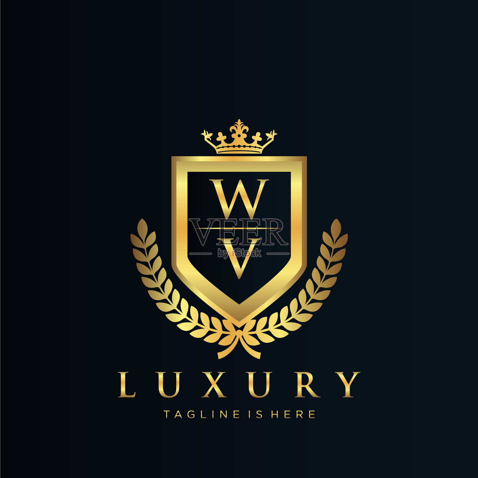 Wv字母首字母与皇家豪华标志模板插画图片素材