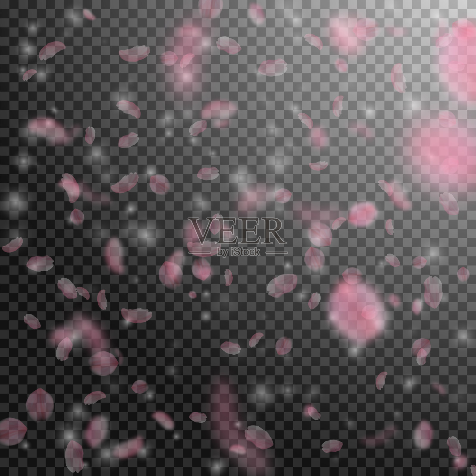 樱花花瓣飘落，浪漫的粉红色花朵插画图片素材