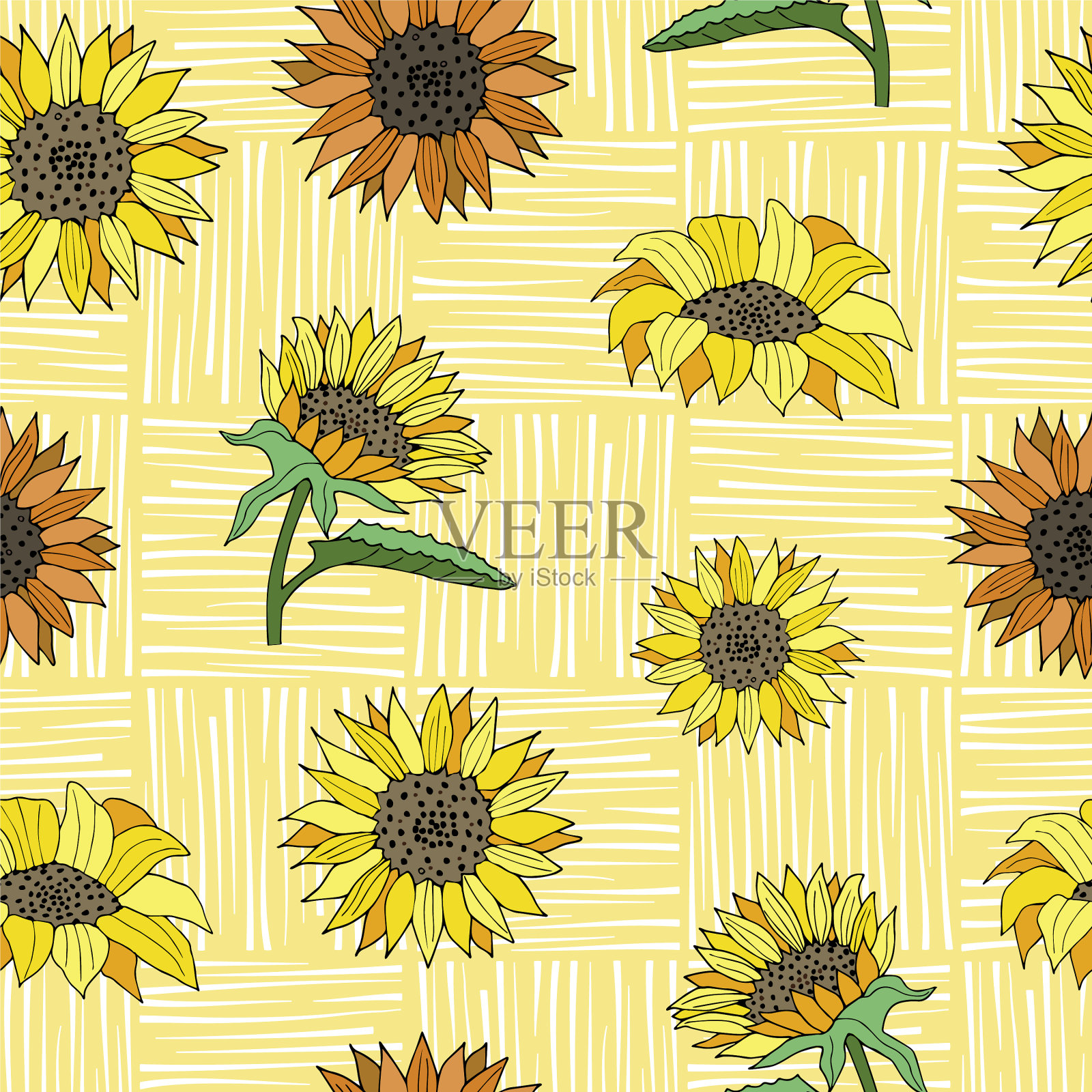黄色向日葵无缝图案插画图片素材