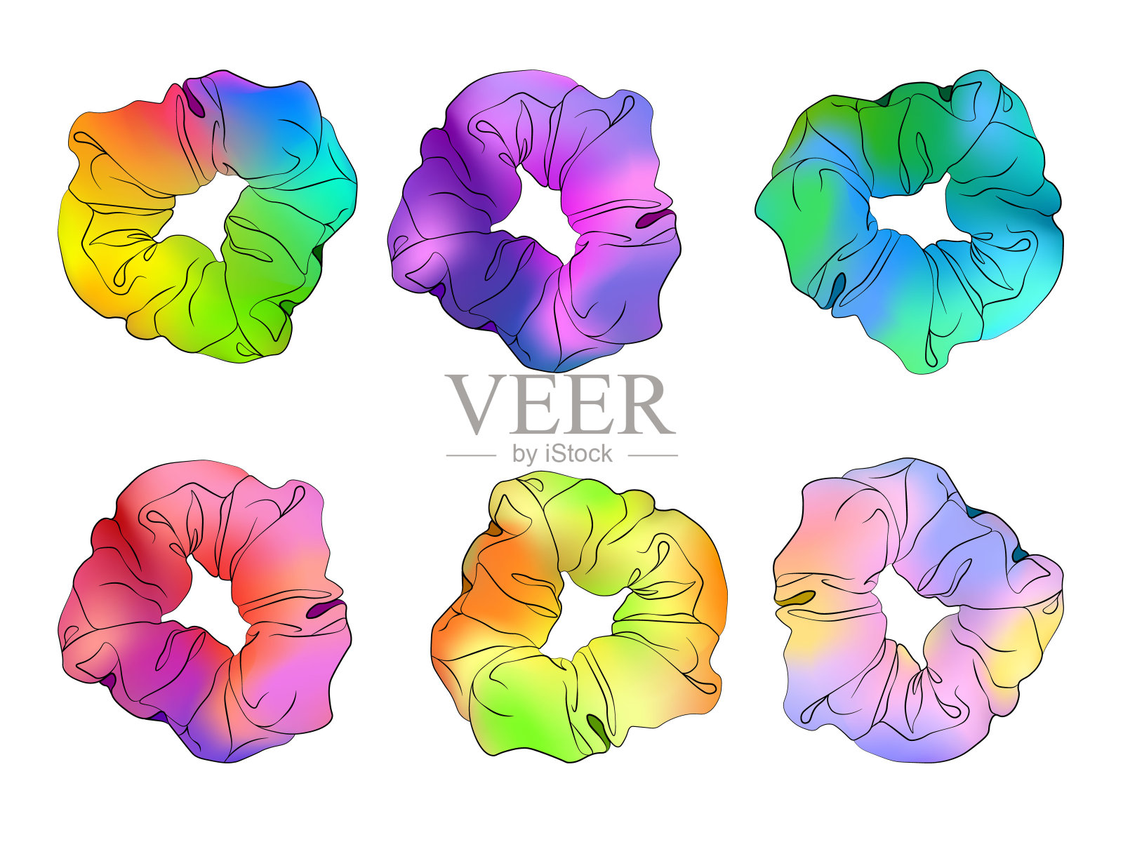 女孩们发圈是为了听音乐。适合美发沙龙，儿童商店，美容和时尚商店。插画图片素材