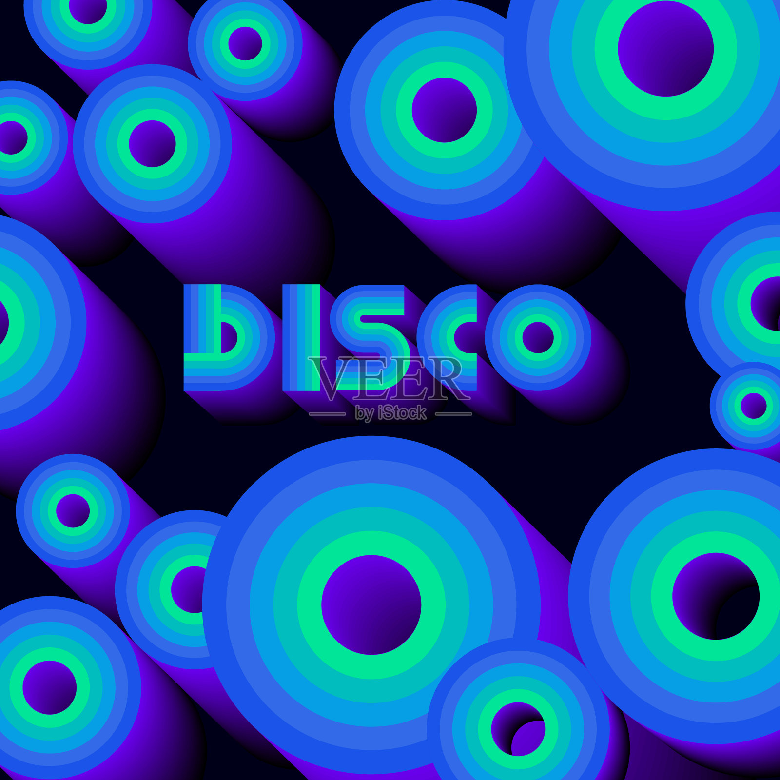 迪斯科插图。背景由多色的圆圈和字母组成。插画图片素材