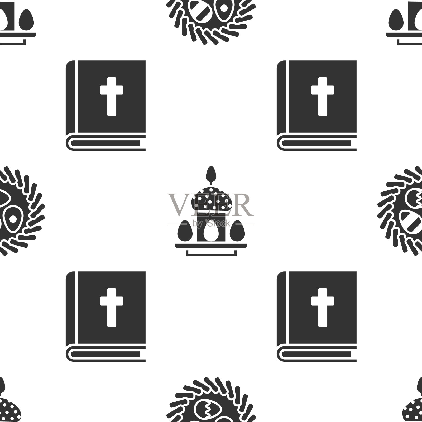 把复活节彩蛋放在柳条窝里，还有复活节蛋糕图标素材