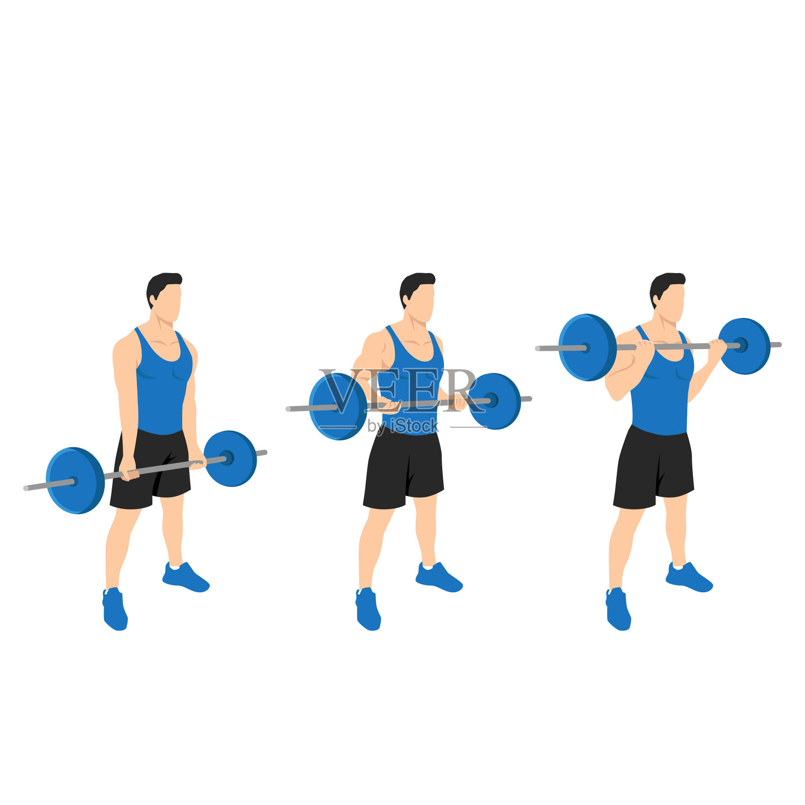 男人做杠铃拖二头肌弯曲运动设计模板素材