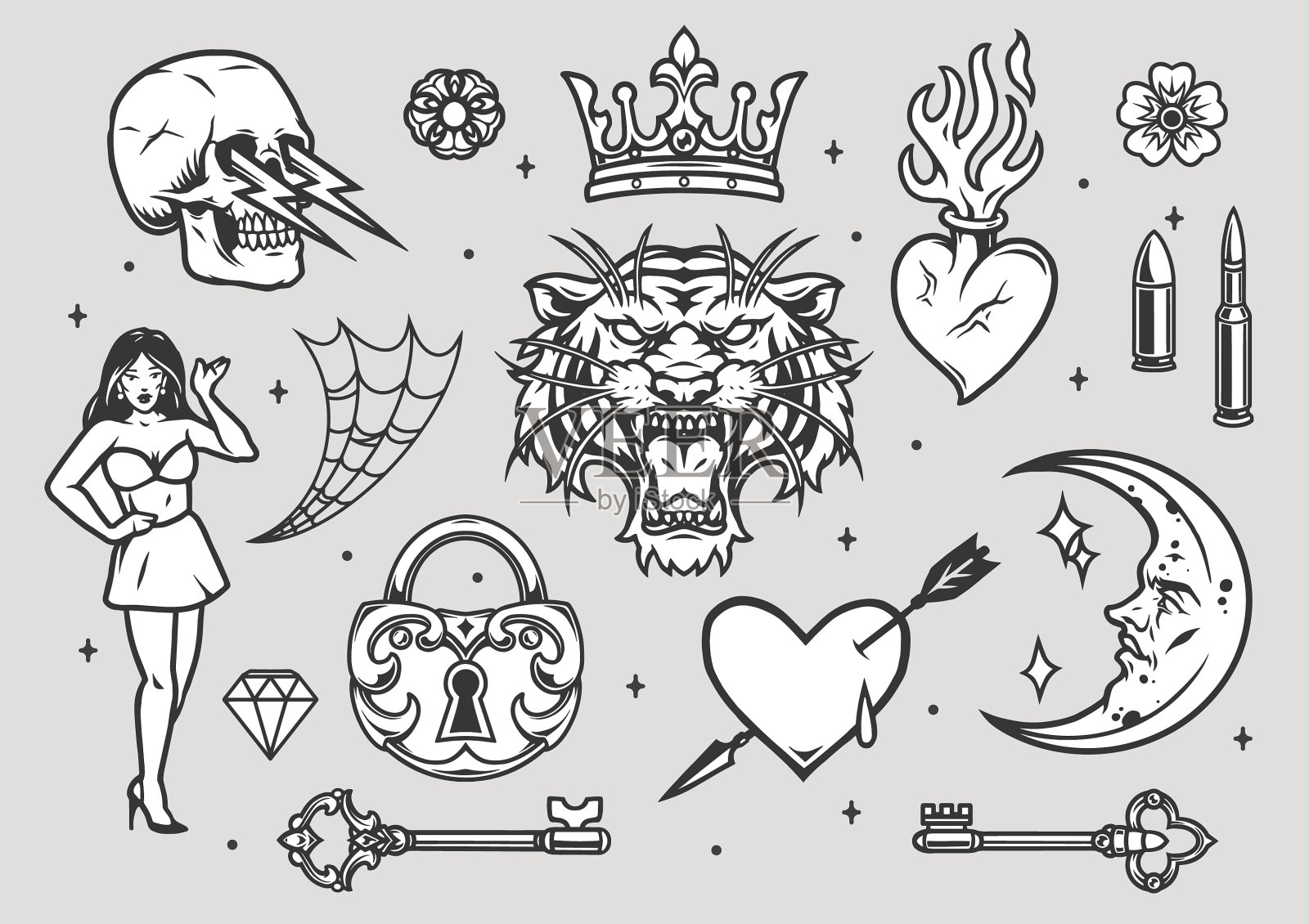 纹身古董收藏插画图片素材