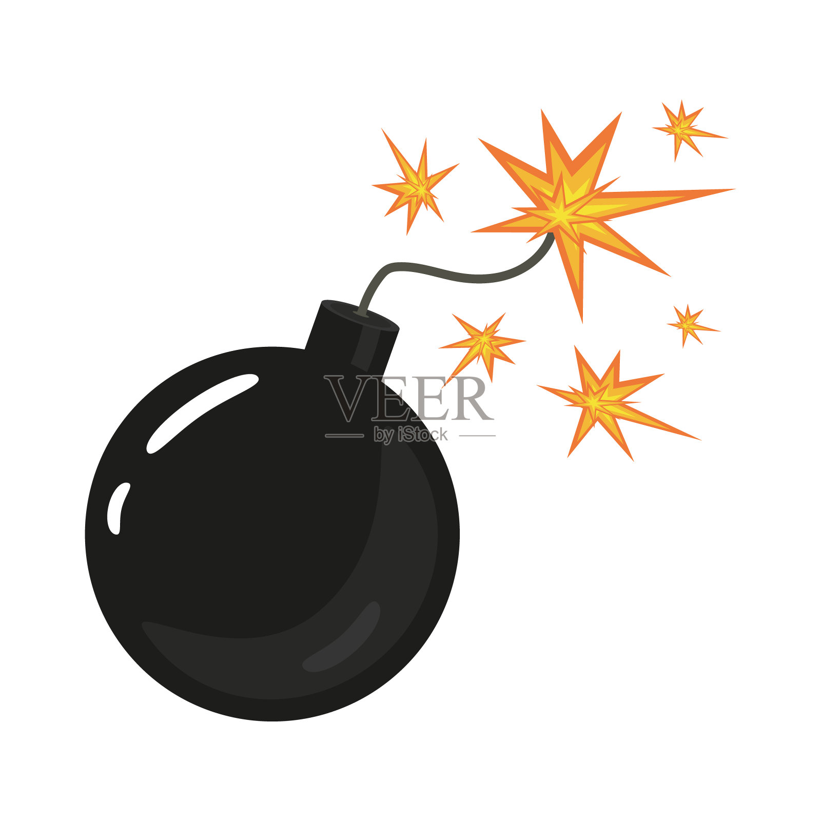 炸弹，火焰和火花。引信燃烧，爆炸。爆炸装置操作概念。白色背景上的孤立元素。向量。设计元素图片