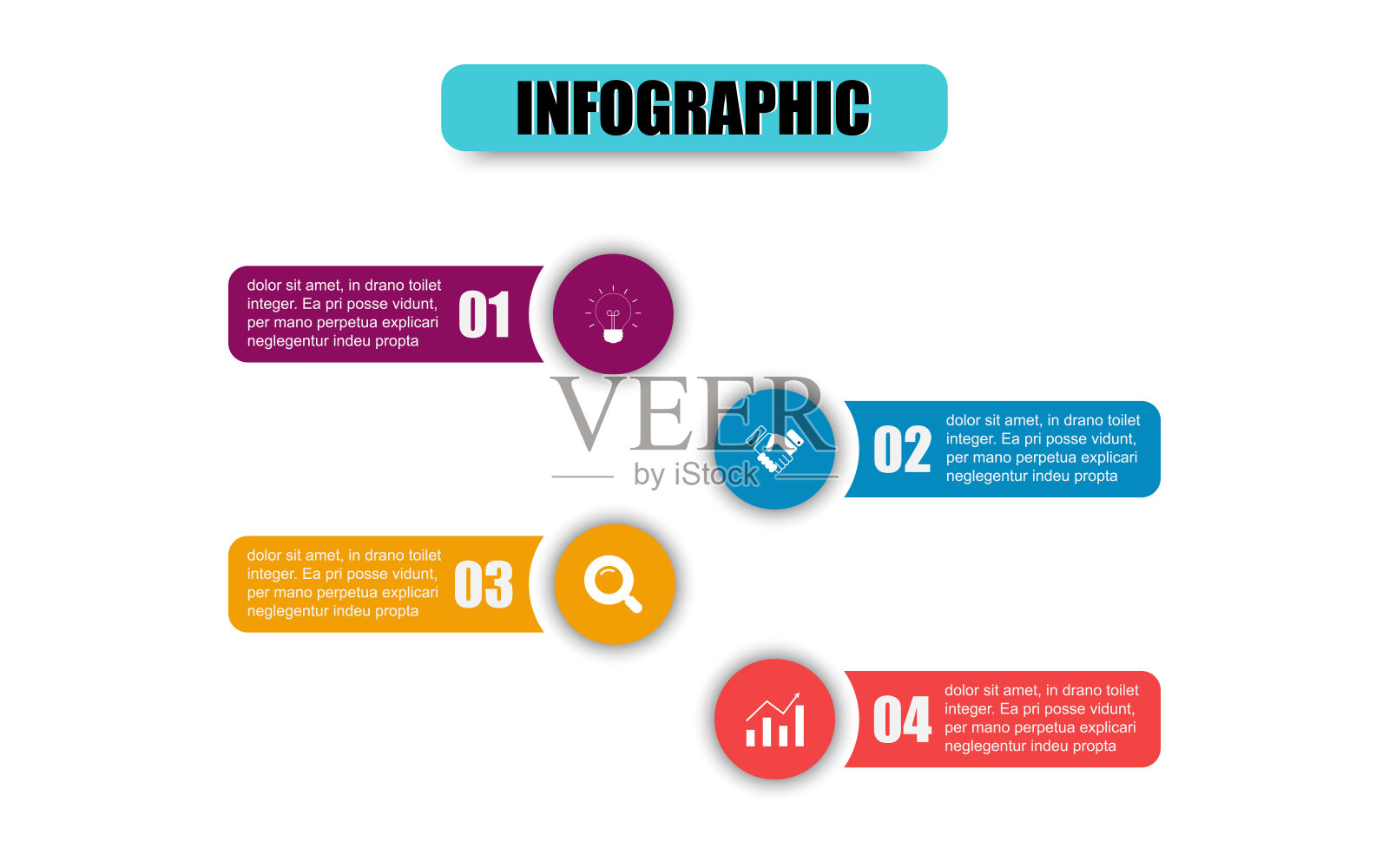 矢量圆设计模板信息图的插图。演示具有4个选项的业务信息图表模板。创意横幅的概念是用矩形与圆相交四个步骤来呈现。插画图片素材
