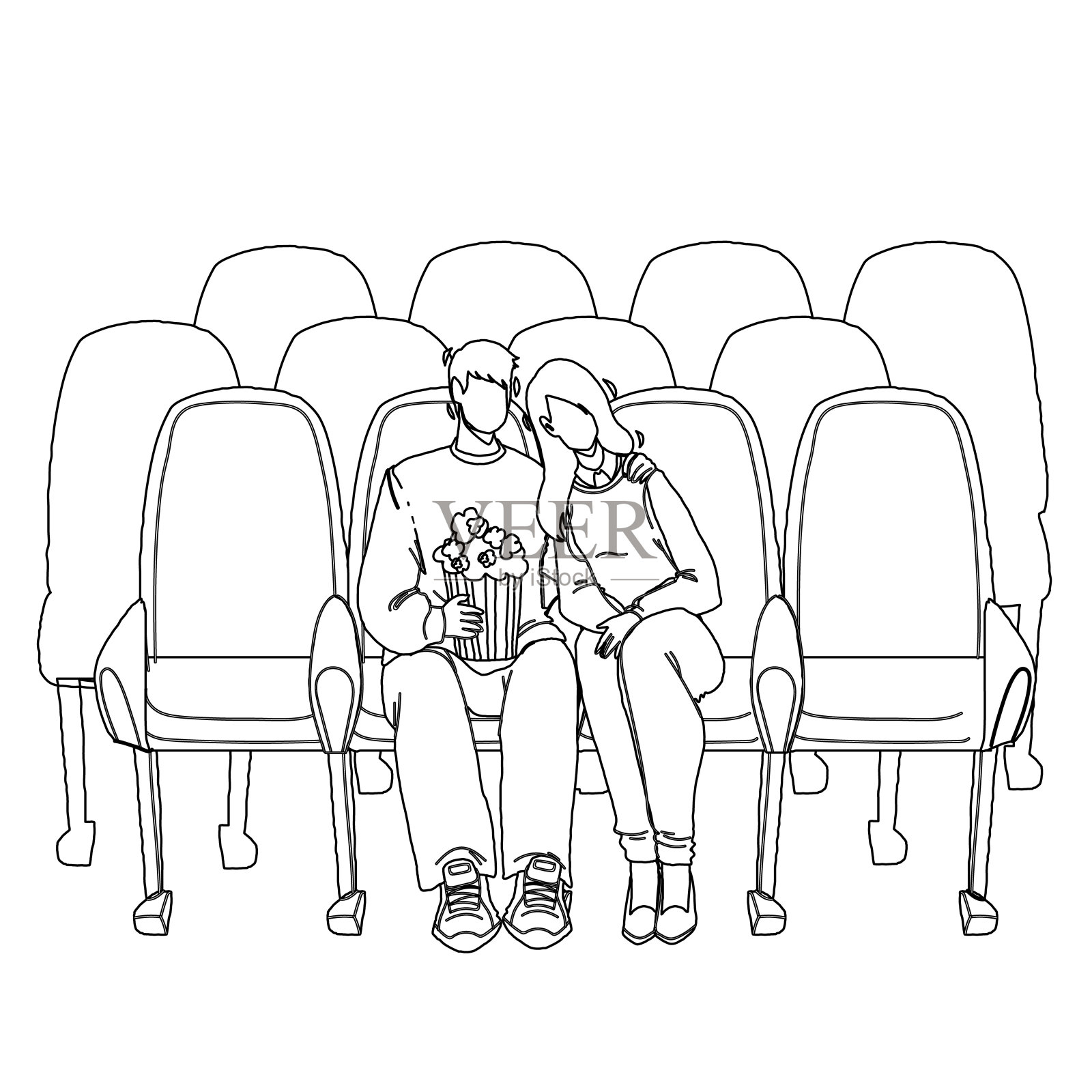 电影观众男人和女人看电影矢量插画图片素材