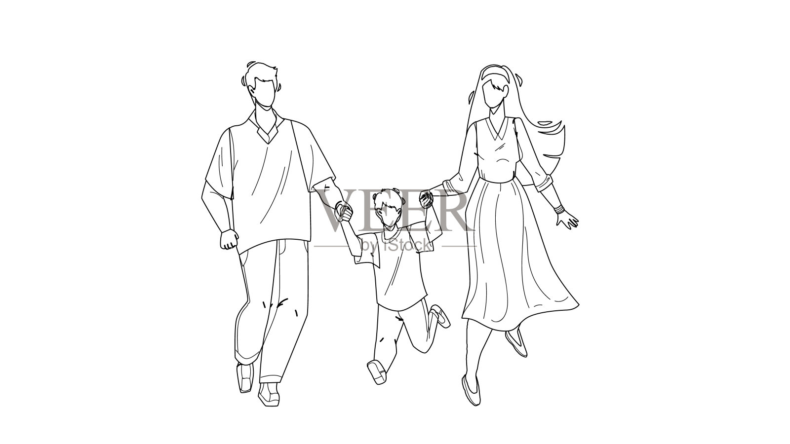 健康家庭户外同行矢量插画插画图片素材