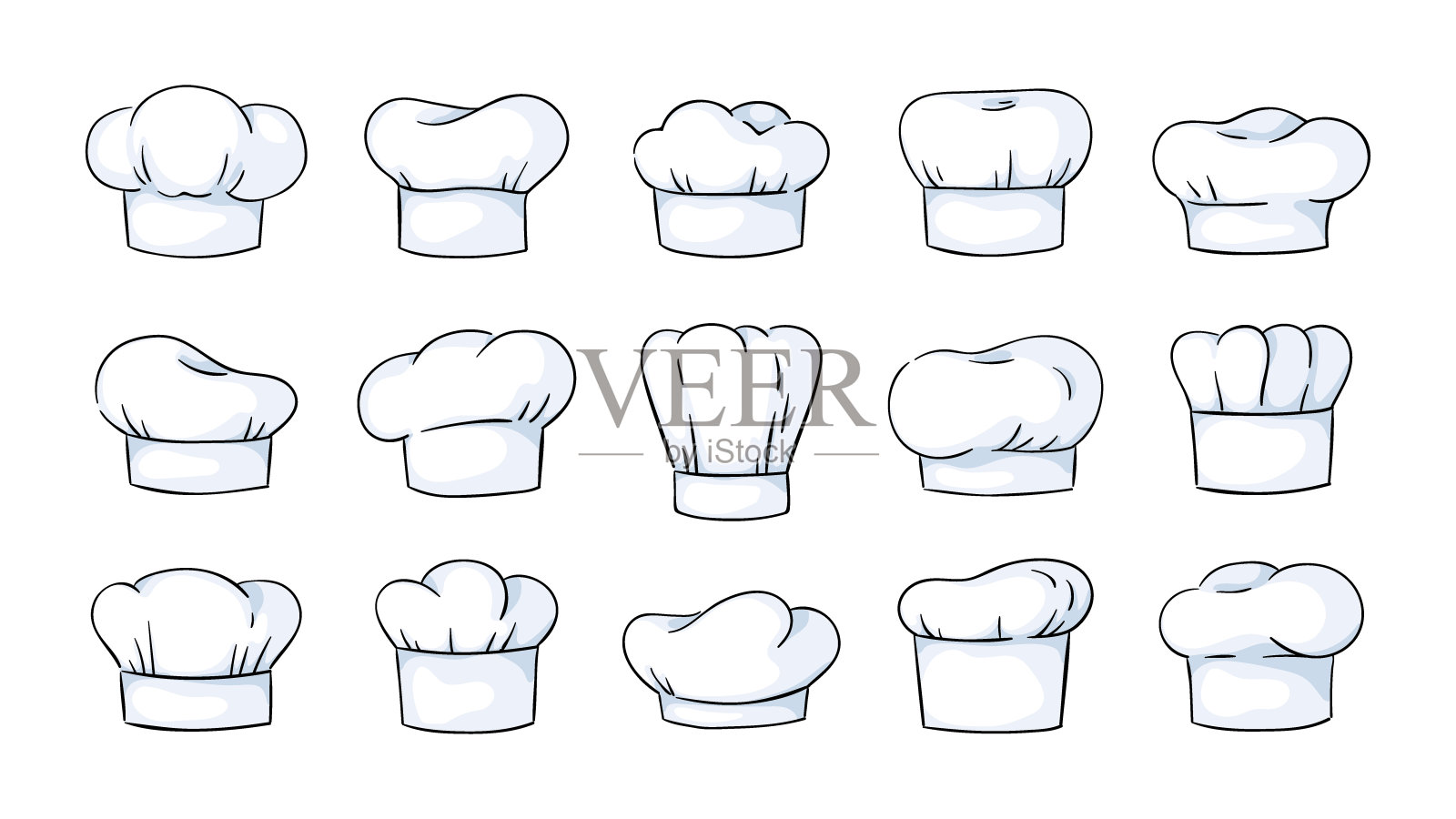 厨师的帽子。卡通炊具头饰，白色帽子，厨师头饰。传统的面包店或餐厅制服。浆棉头套。矢量经典配件在厨房工作插画图片素材