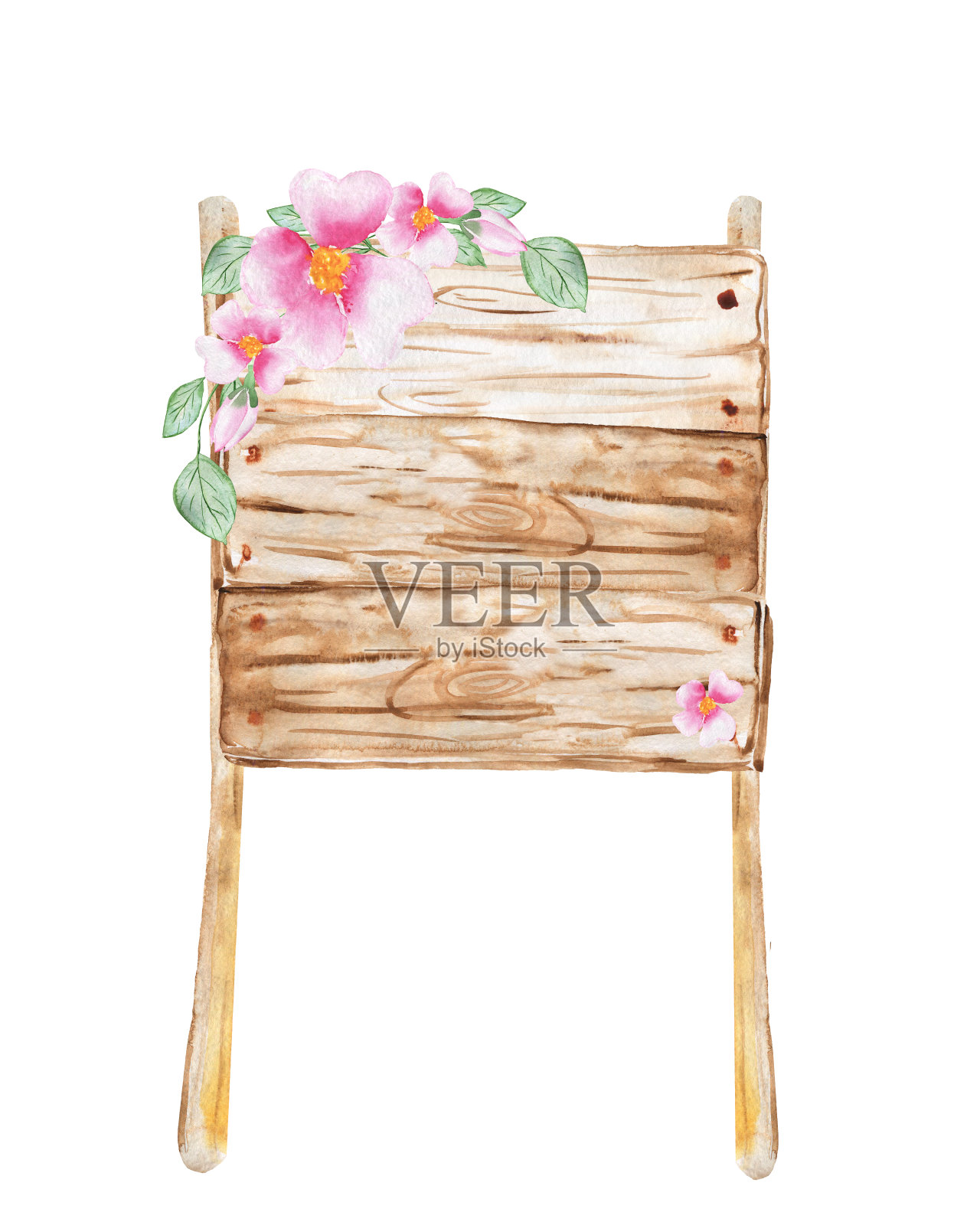 欢迎横幅。水彩画花和绿色植物。假期用的明信片。插画图片素材