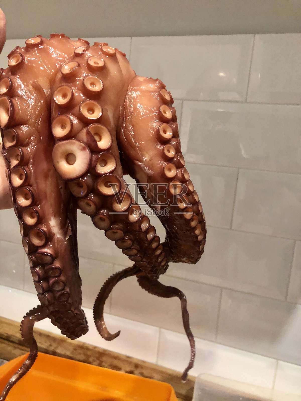 美味的西班牙章鱼触手，即将上桌照片摄影图片