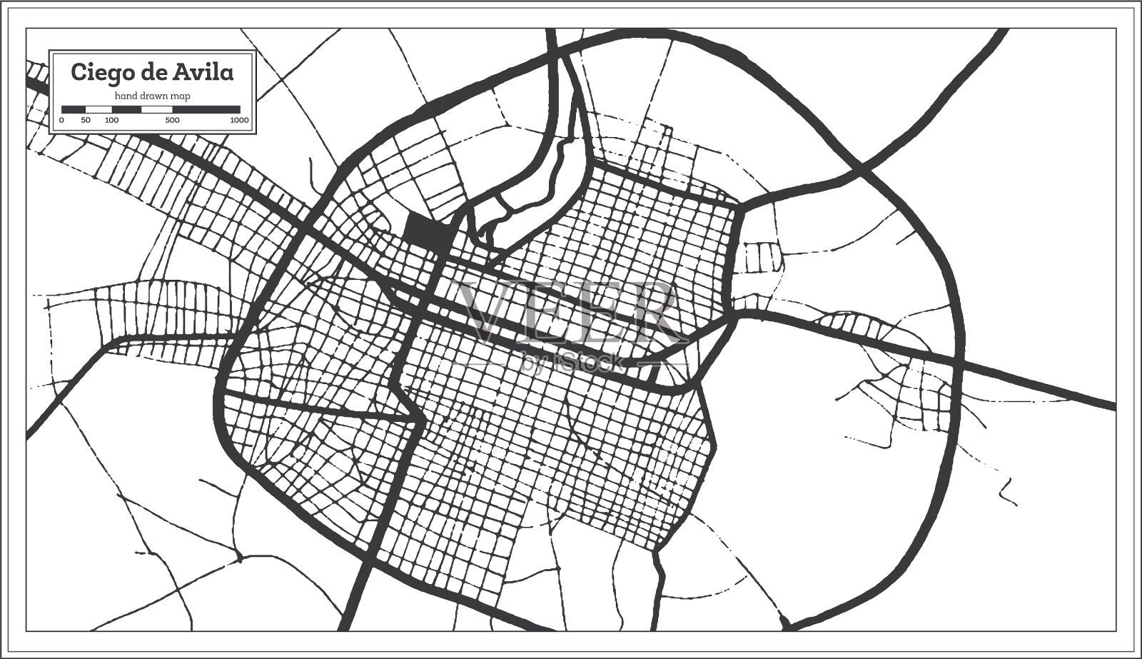 古巴阿维拉市黑白地图插画图片素材