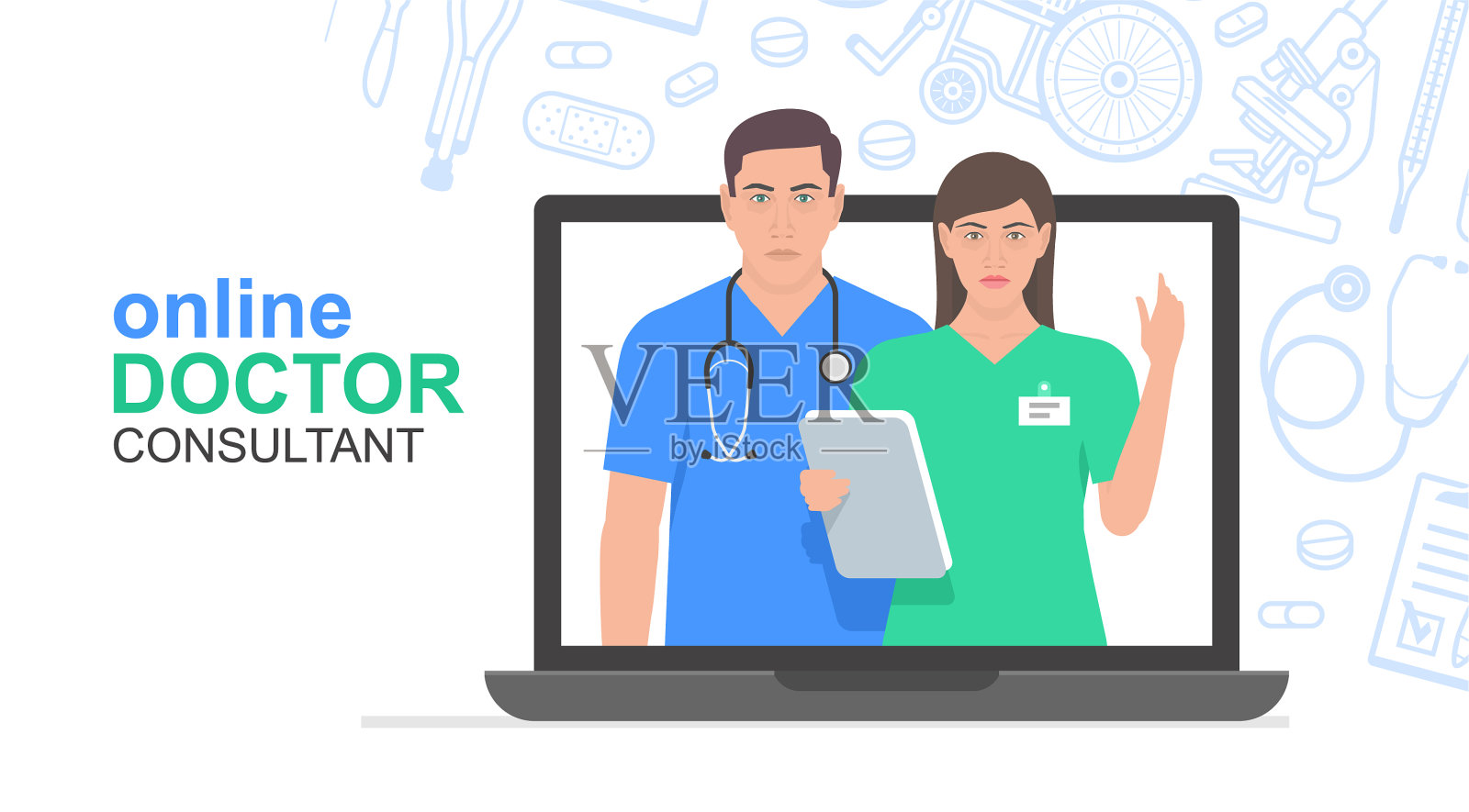 在线咨询医生插画图片素材