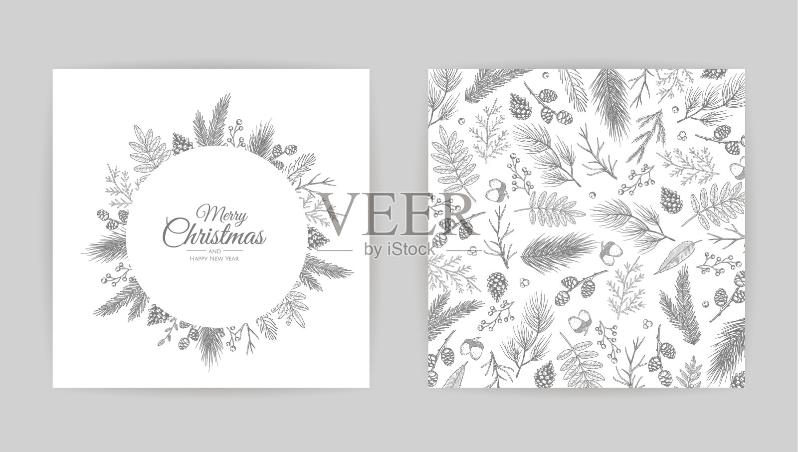 圣诞贺卡集节日派对卡插画图片素材