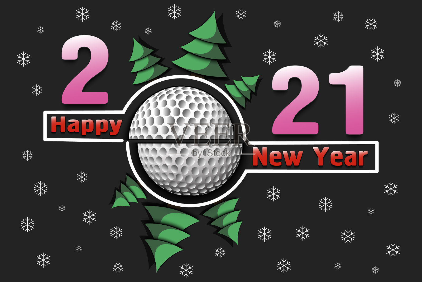 2021年新年快乐，高尔夫球插画图片素材