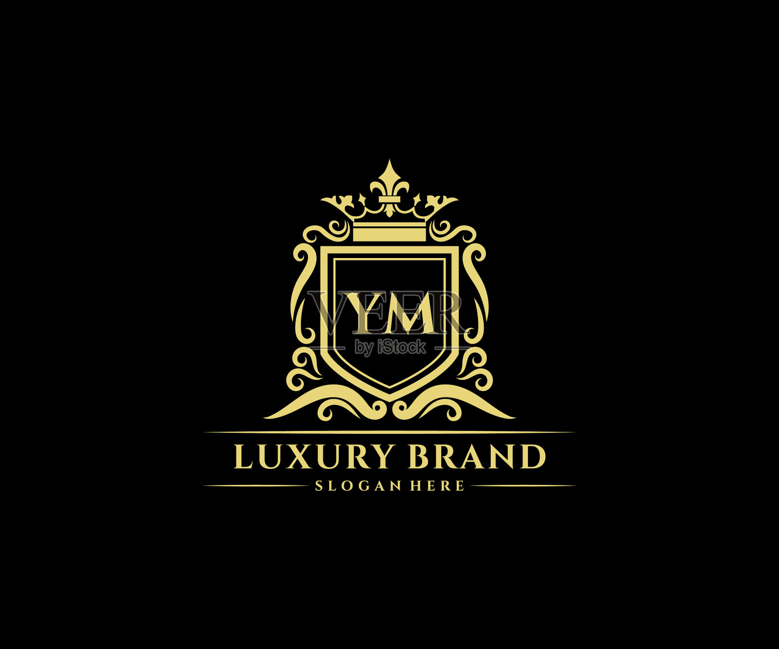 Ym首字母黄金书法女性插画图片素材