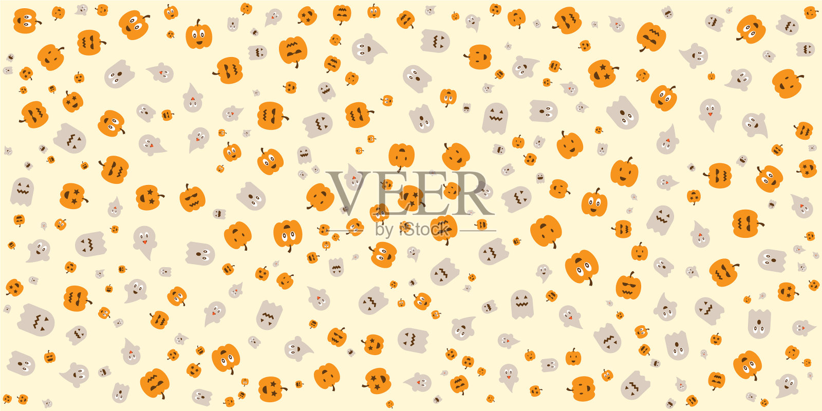 万圣节南瓜贴涂鸦图案横幅插画图片素材