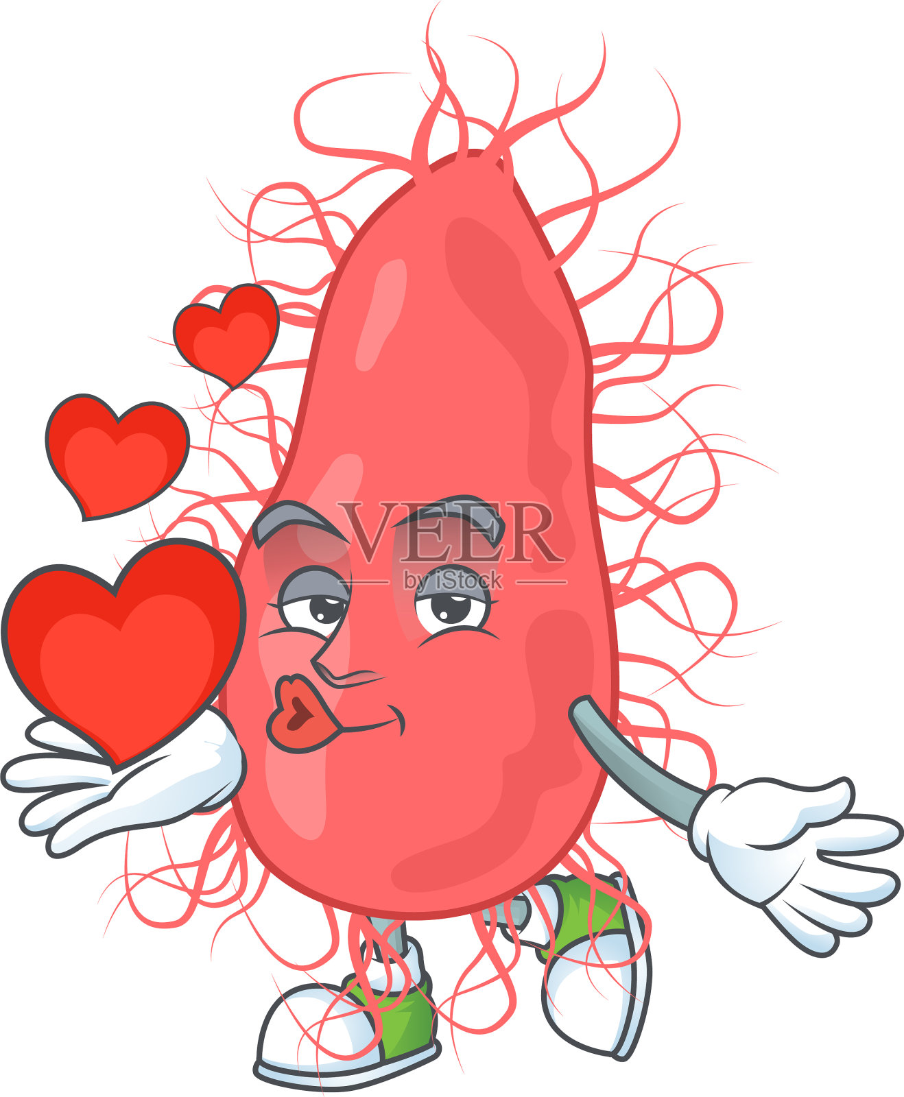 一个可爱的卡通大肠杆菌抱着心脏设计元素图片