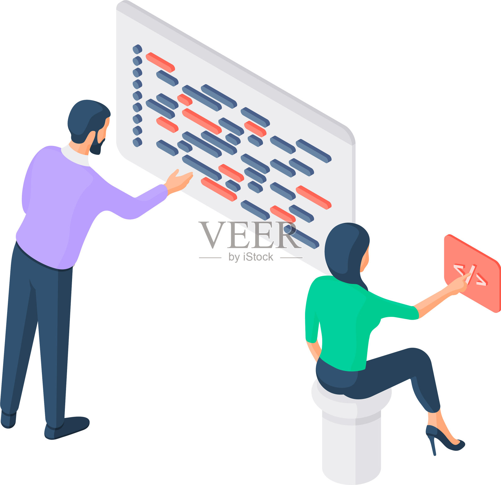 男人和女人一起写程序代码设计元素图片