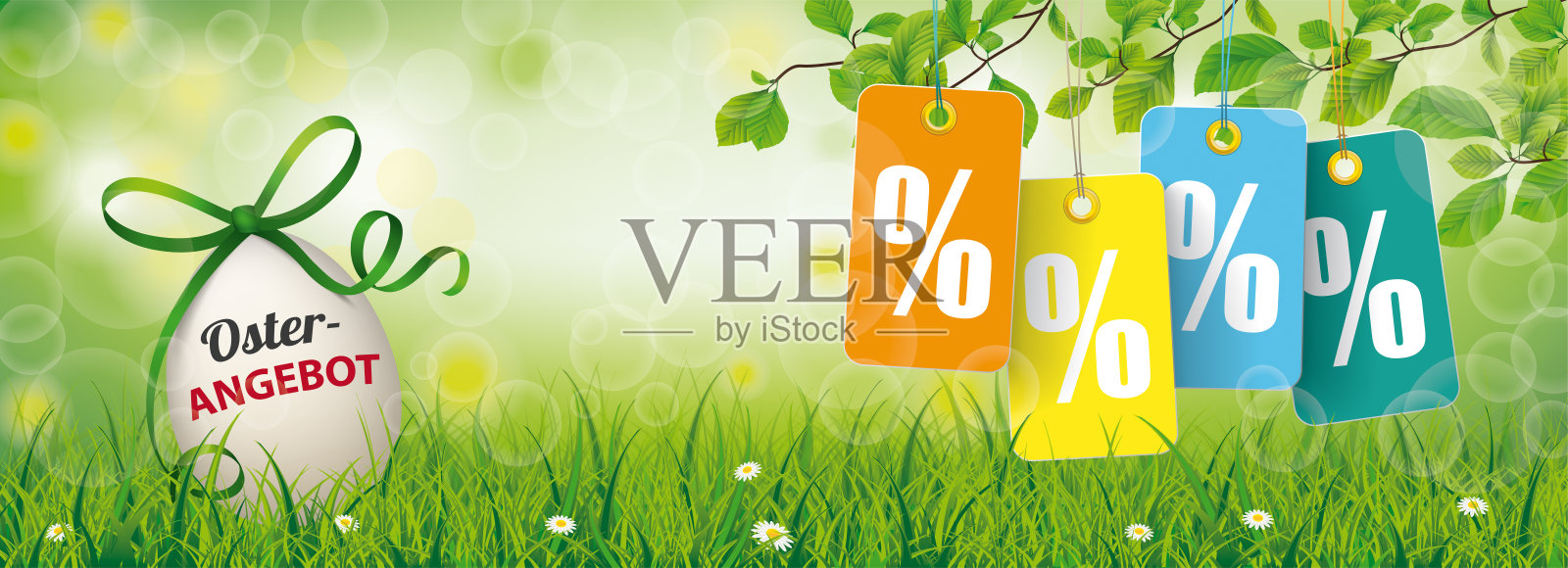 复活节蛋草山毛榉Osterangebot价格贴纸百分比头部设计元素图片
