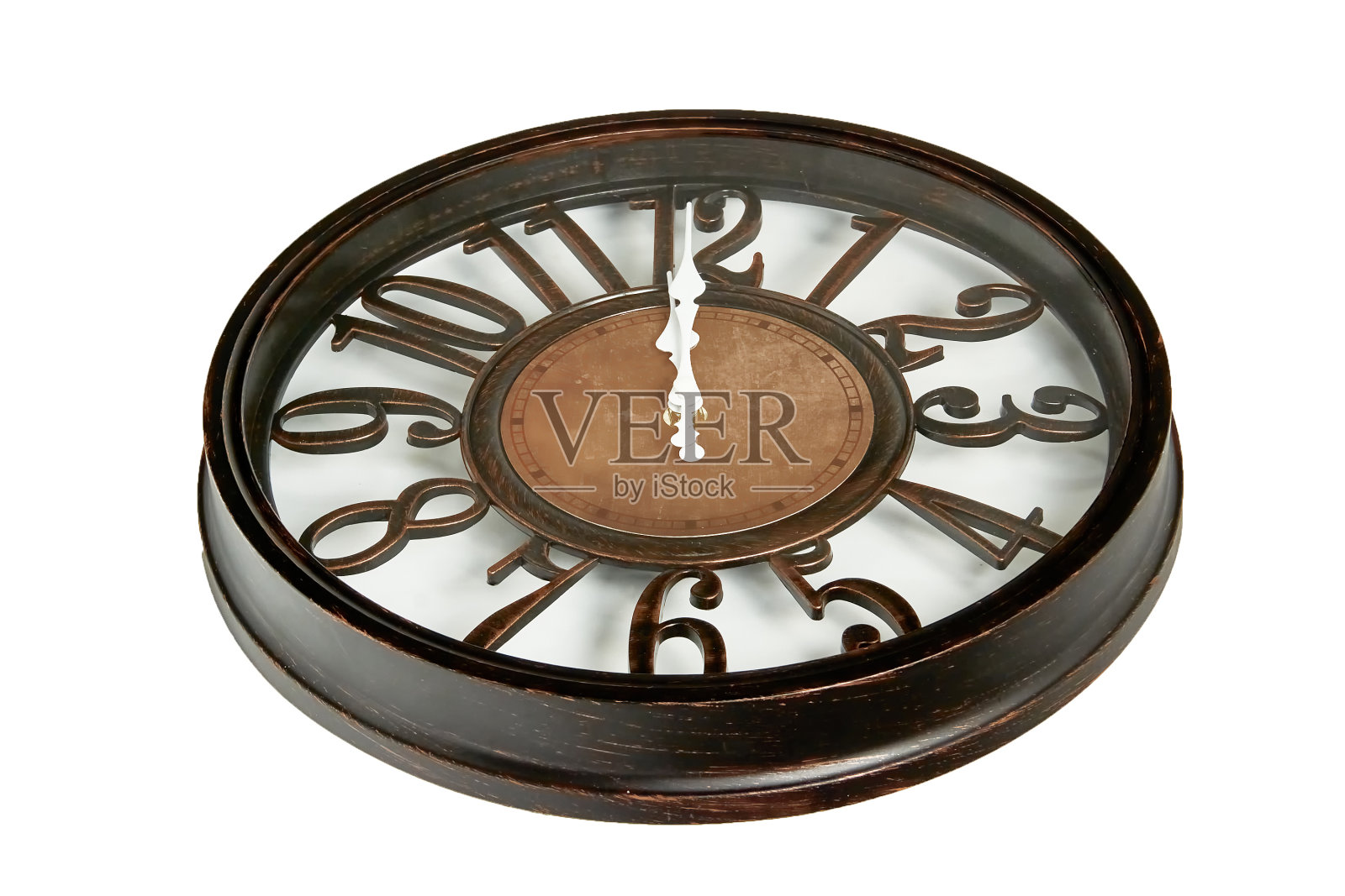 圆形挂钟靠近。照片摄影图片