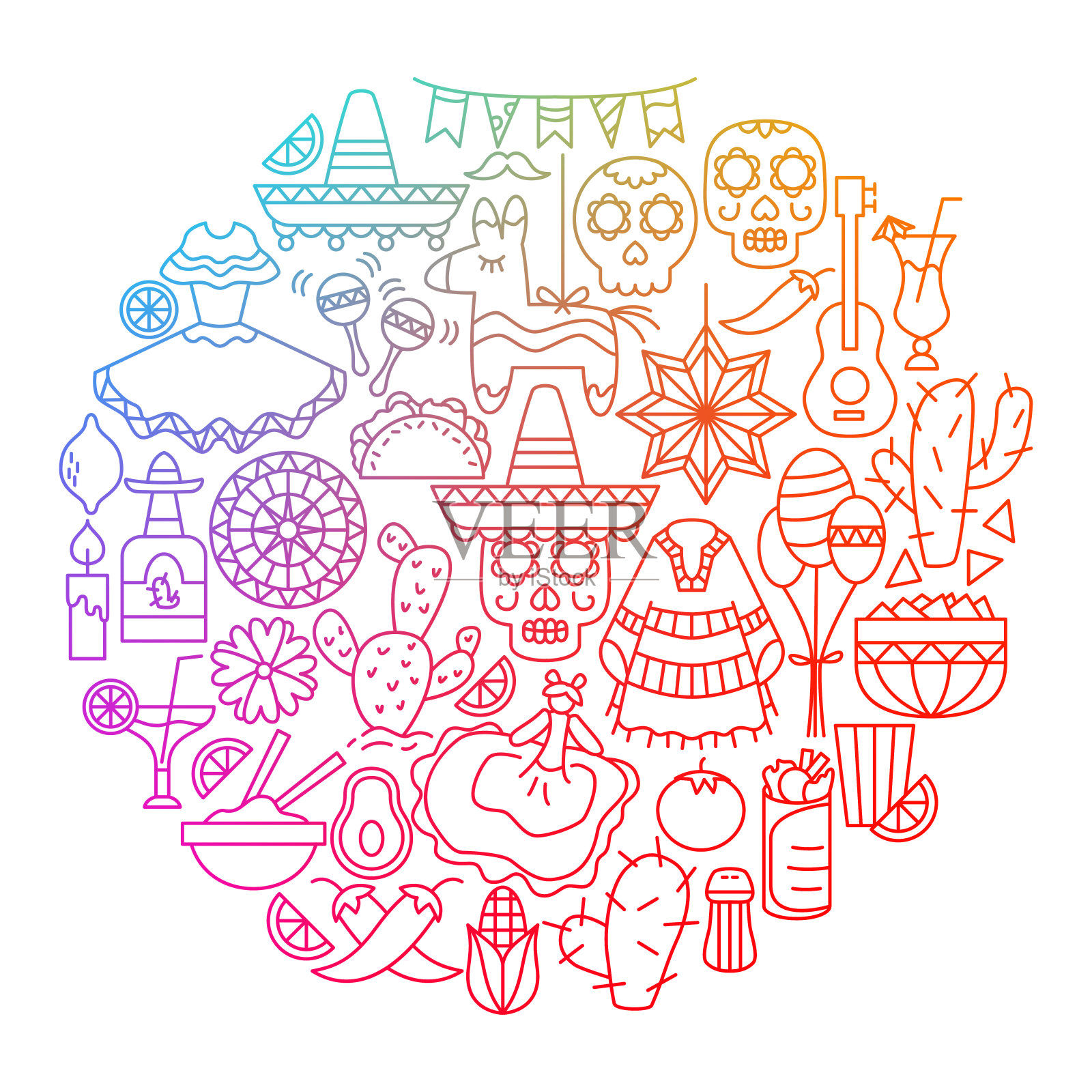 五月五日节线图标圆形设计插画图片素材