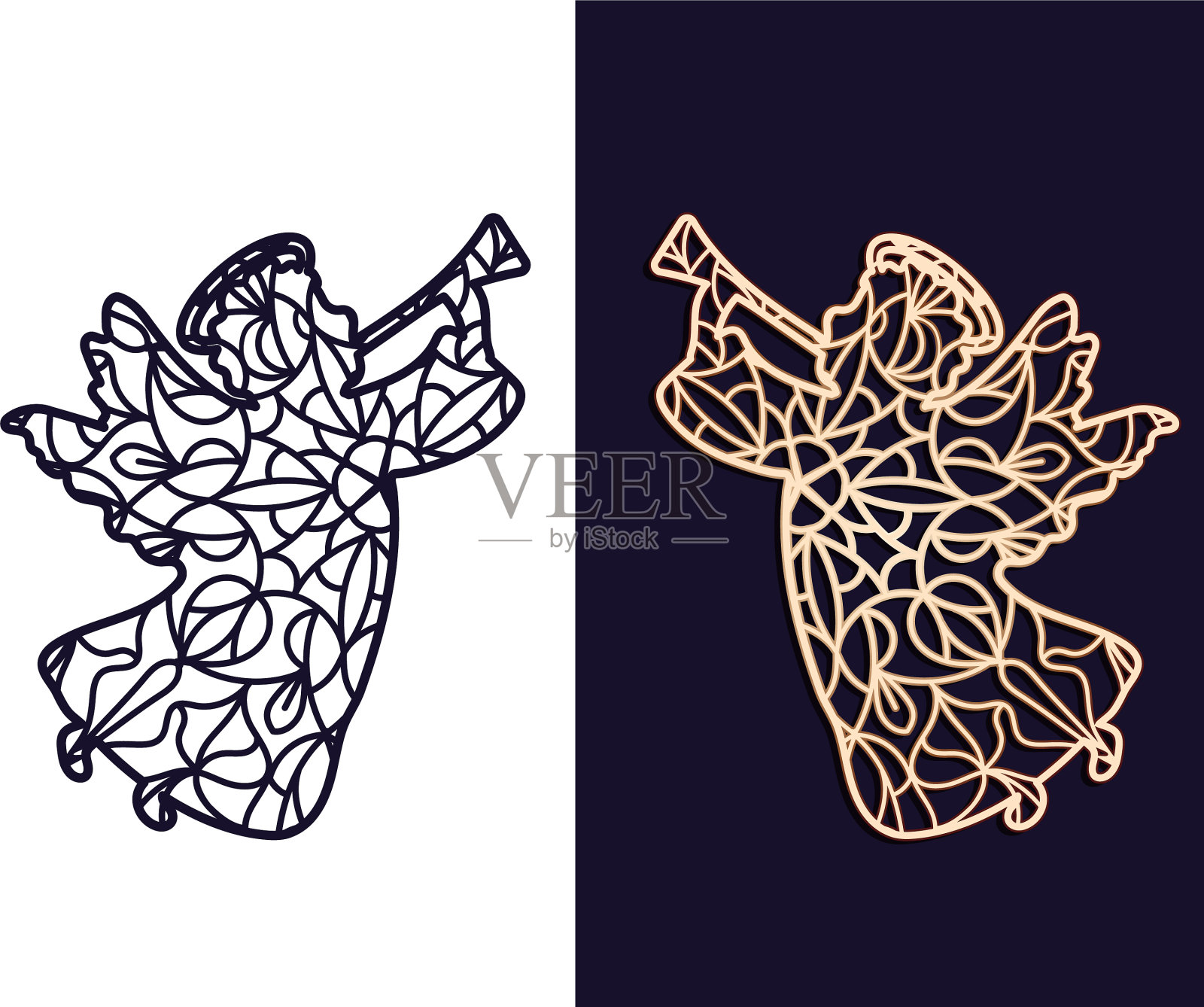 天使用一个音乐管镂空雕刻的模板插画图片素材