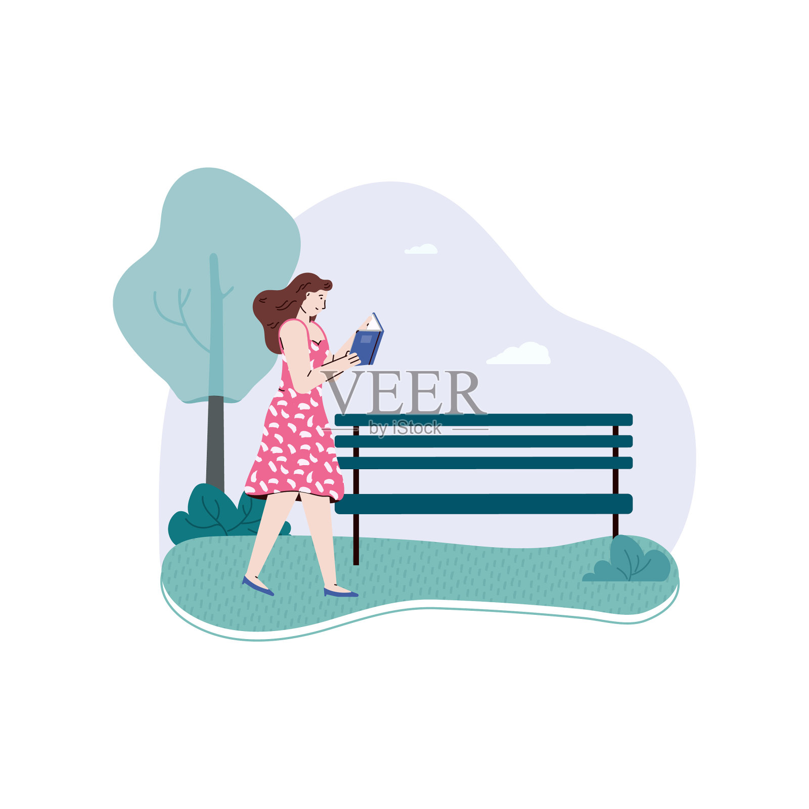 女粉丝文学漫步在公园里设计元素图片