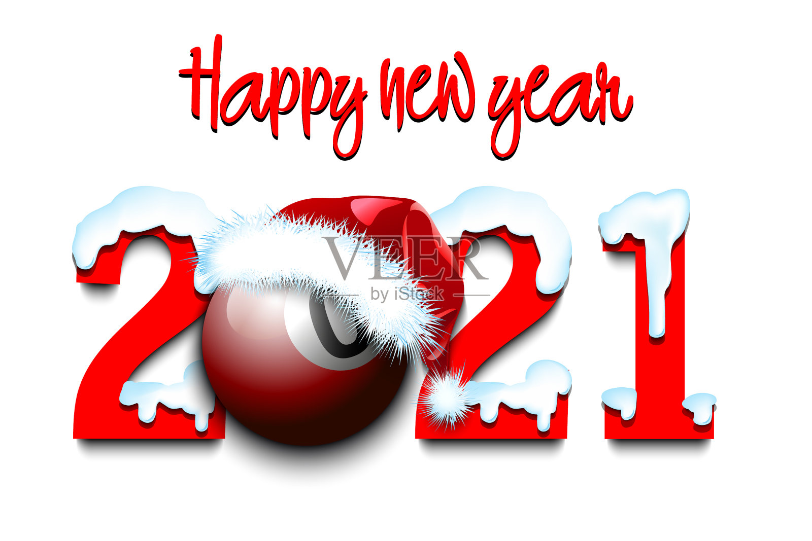 下雪的新年数字2021和台球插画图片素材