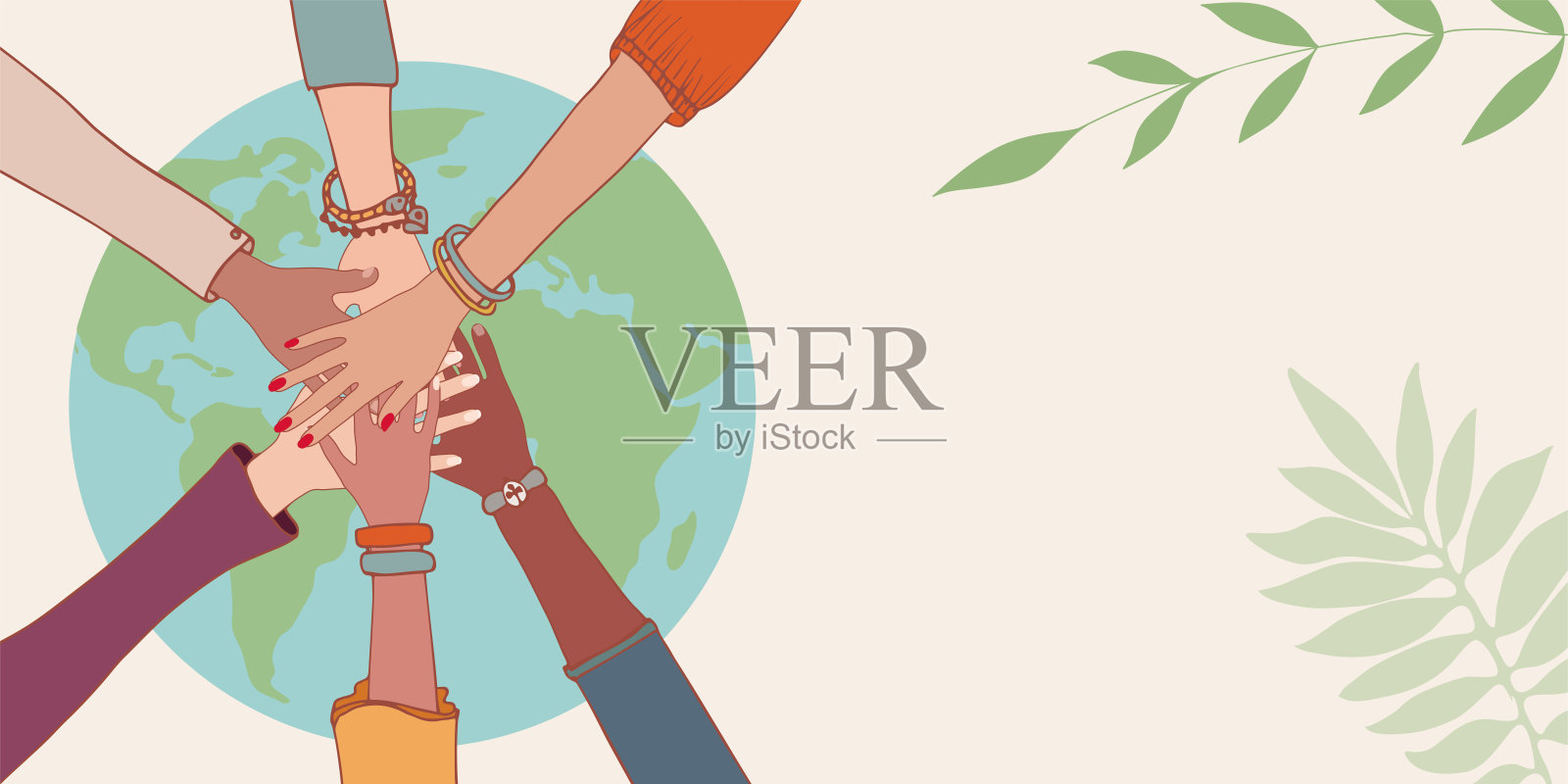 地球上的一群不同文化和多民族的人们互相掌握着自己的双手。环境和清洁能源财政基金，增长，合作理念插画图片素材