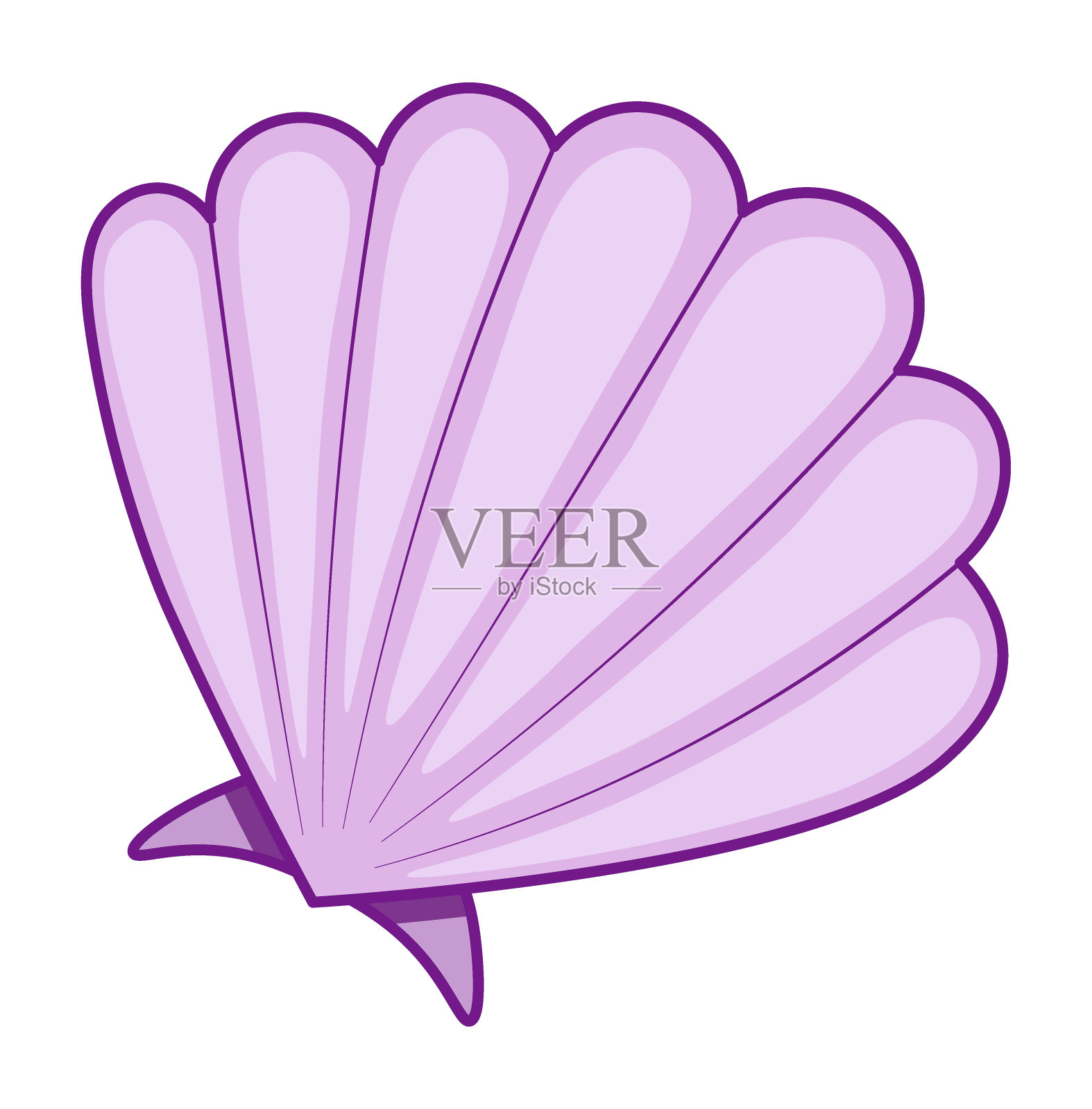 矢量插图的海贝壳，看起来像一个牡蛎在紫色。元素被隔离在白色背景上。设计元素图片