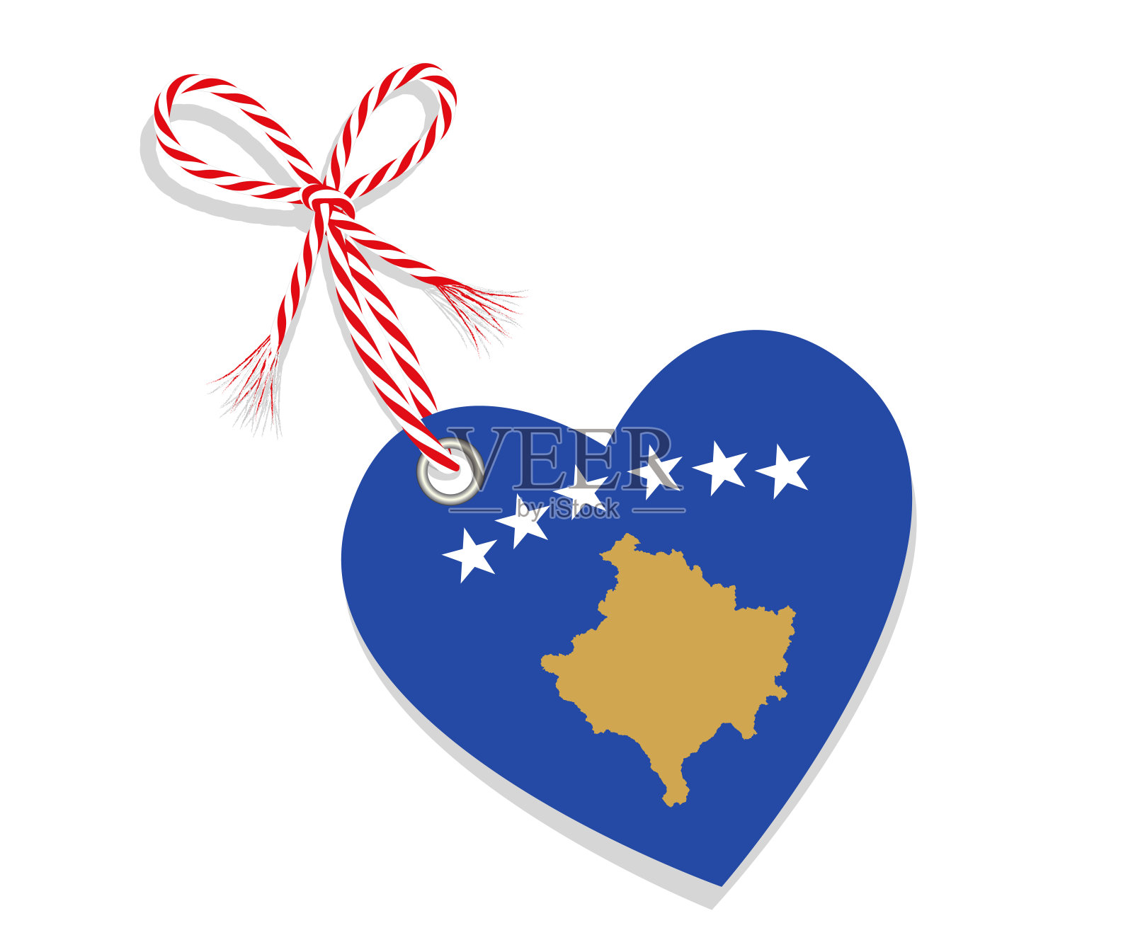 国旗为心，“我爱科索沃”与绳子，矢量插图孤立在白色背景插画图片素材