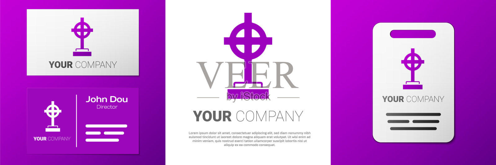 标志型坟墓，十字图标孤立在白色背景上。标志设计模板元素。向量图标素材