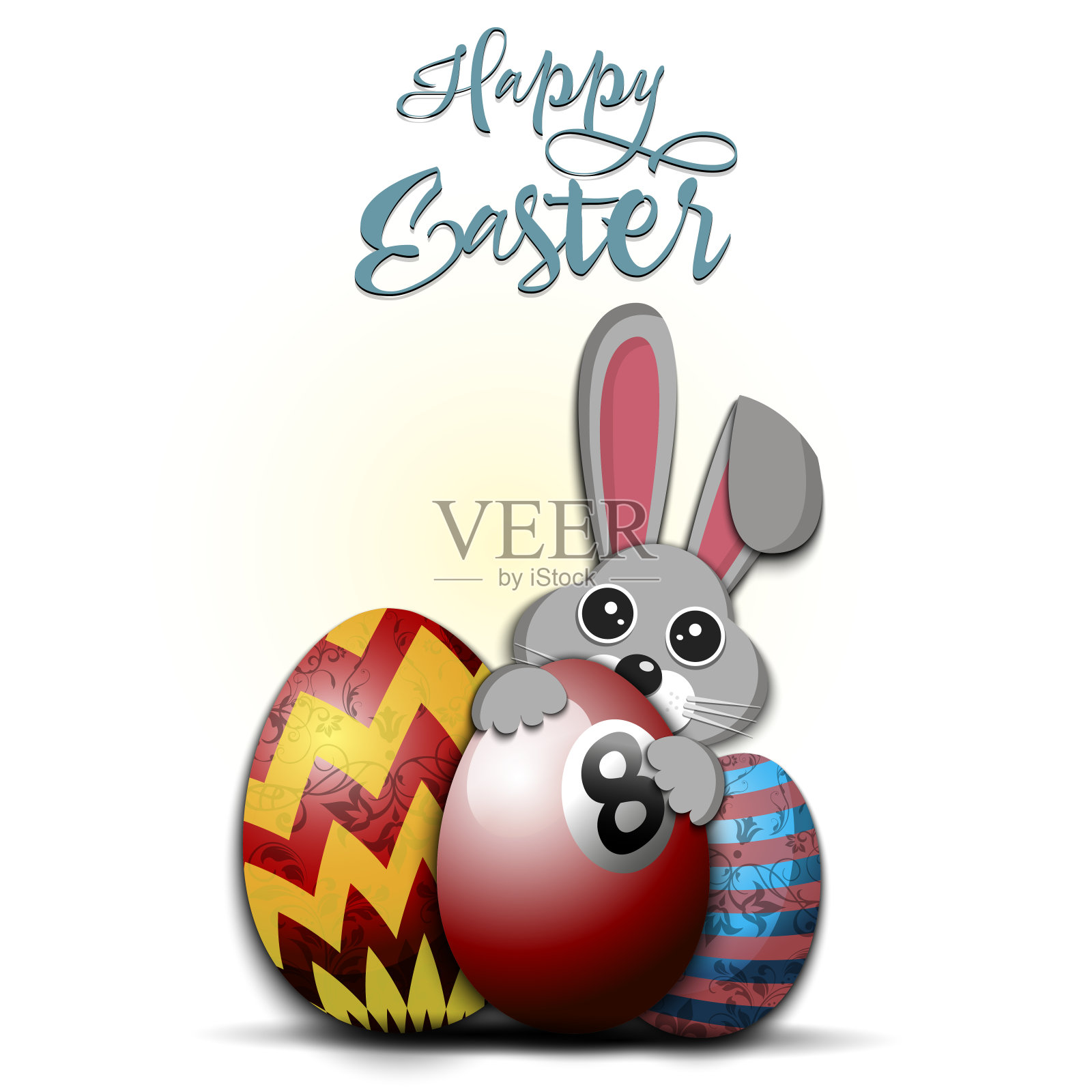 复活节快乐。兔子用蛋形台球插画图片素材