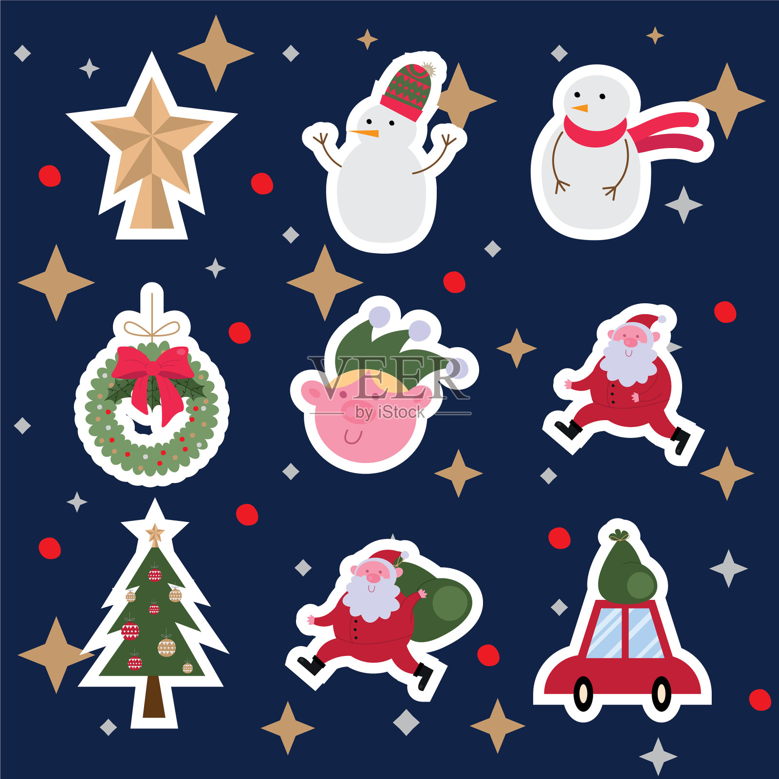 捆绑9个圣诞图标插画图片素材