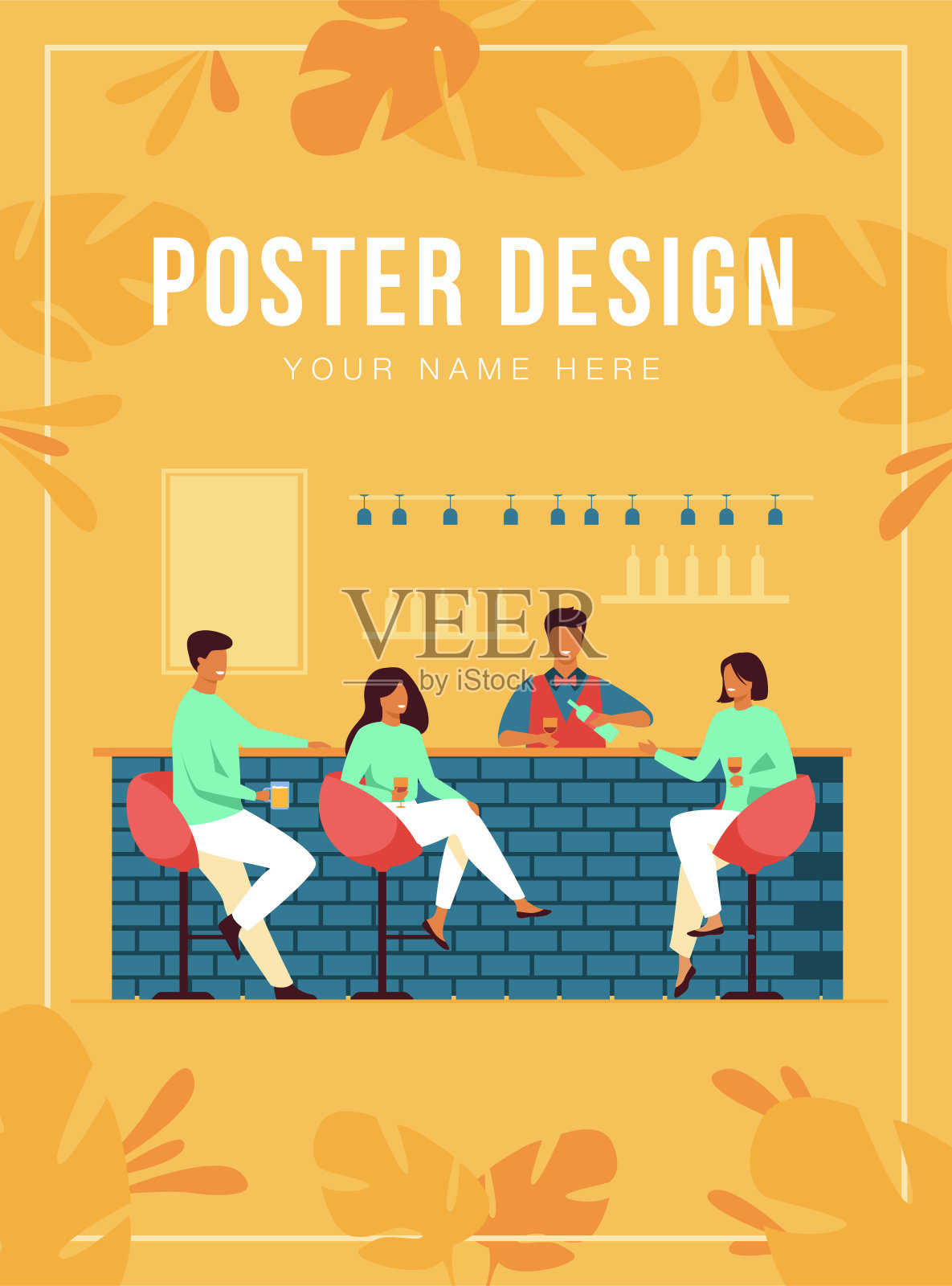 人们聚在餐厅酒吧吃晚餐设计模板素材