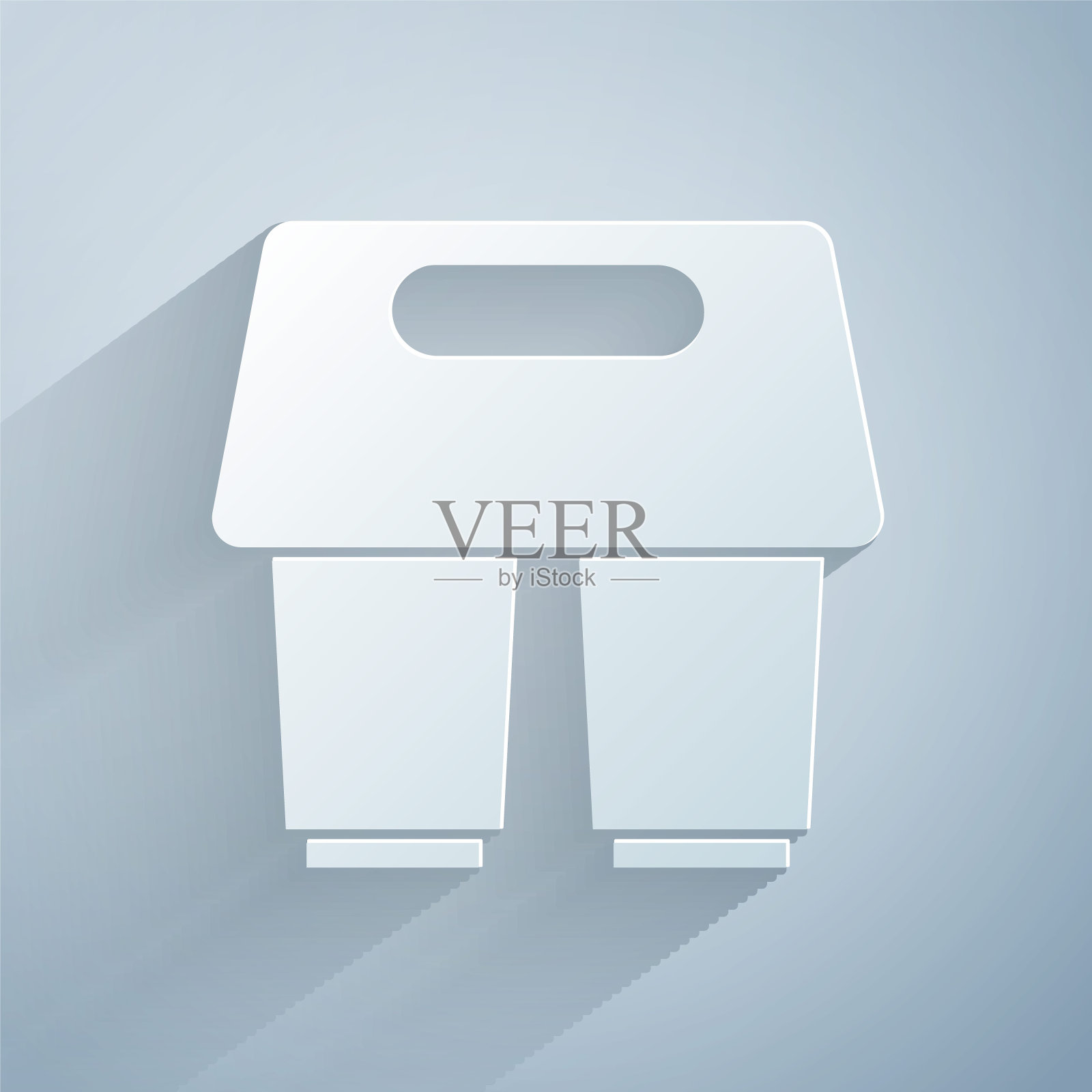 剪纸咖啡杯去图标孤立在灰色背景。纸艺术风格。向量图标素材