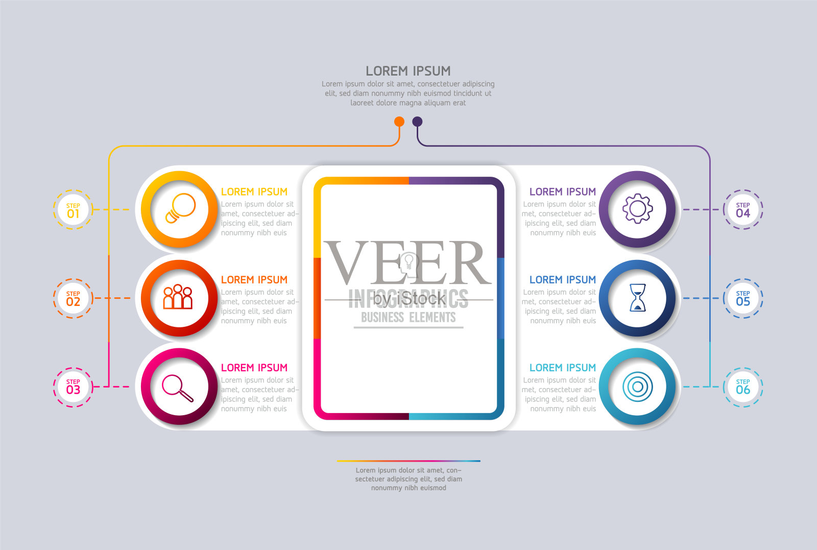 矢量插图信息图设计模板，业务信息，演示图表，6个选项或步骤。设计模板素材