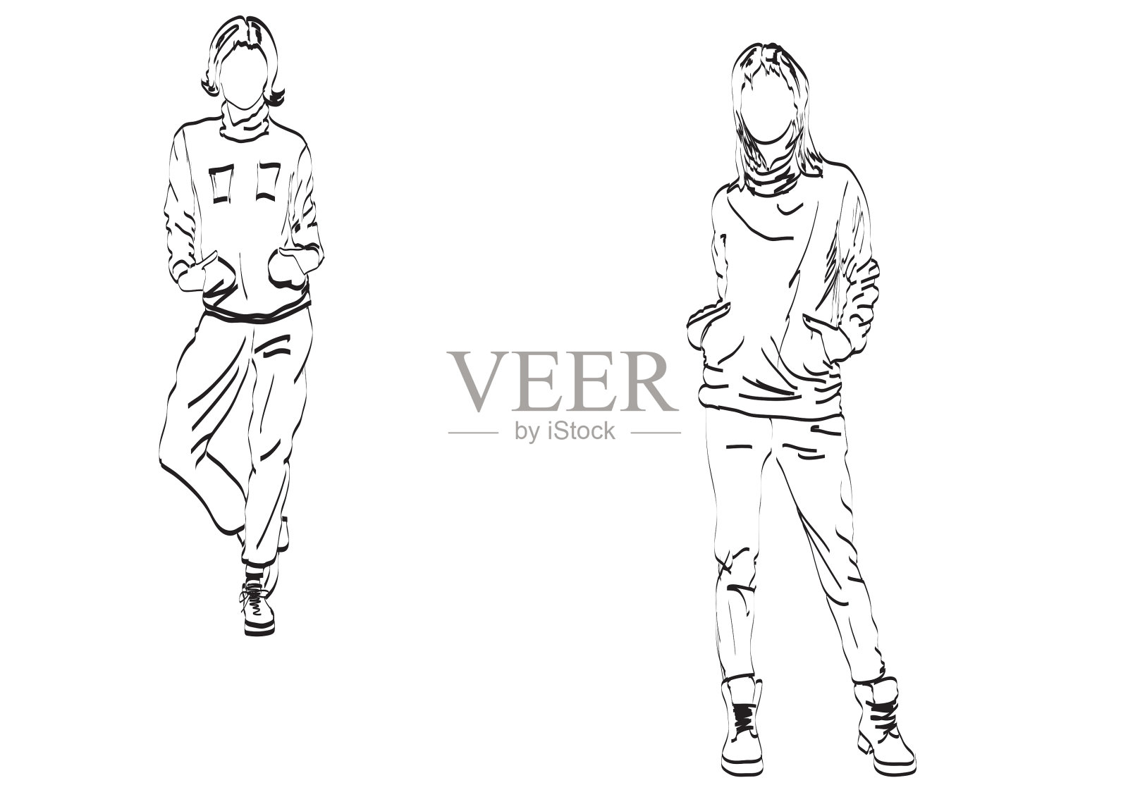 时尚年轻的模特在时尚服装插画图片素材