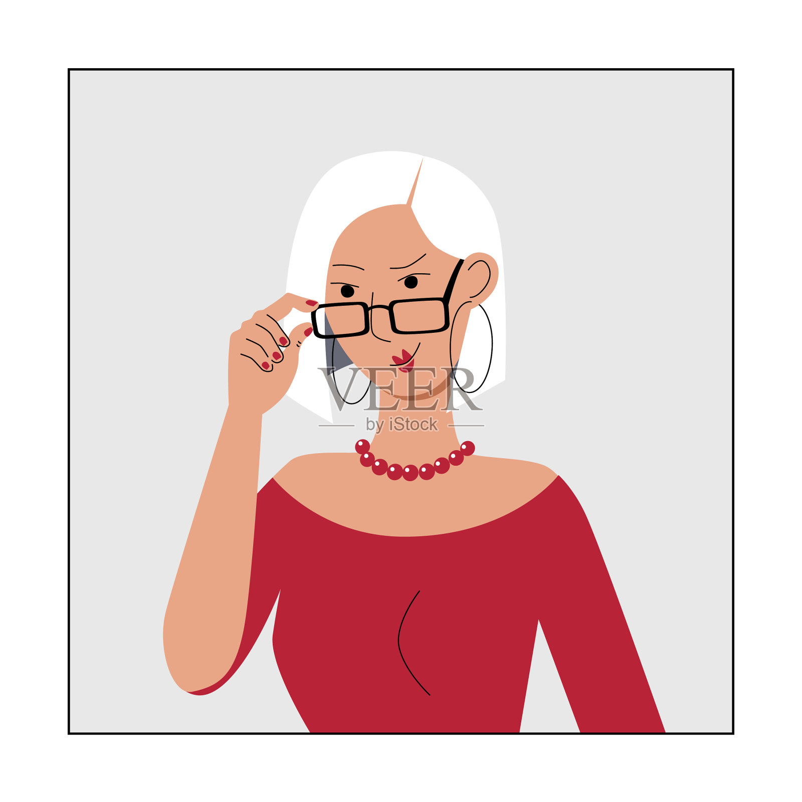 漂亮，穿着得体，戴着眼镜的年轻女子插画图片素材