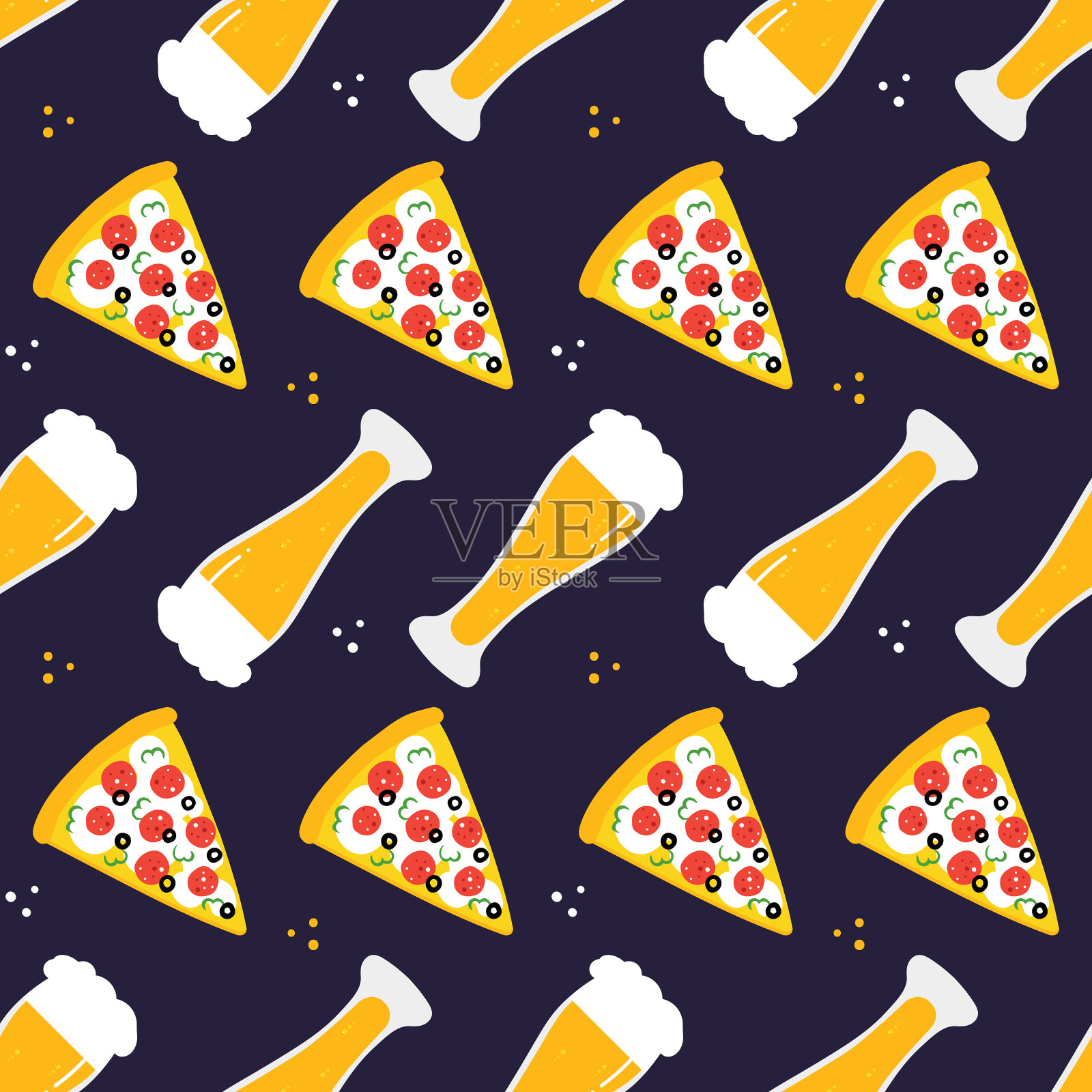 披萨切片和啤酒无缝模式插画图片素材