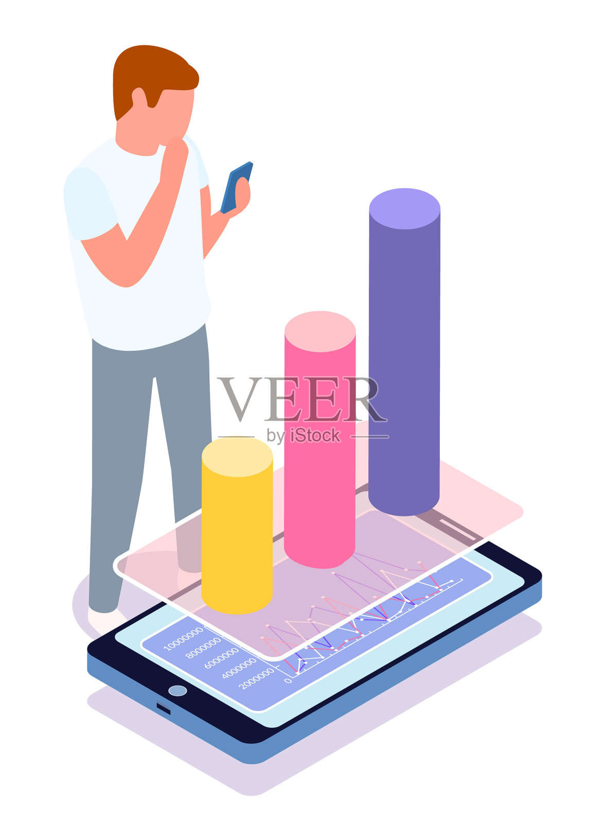 拿着智能手机研究销售数据分析的人设计元素图片