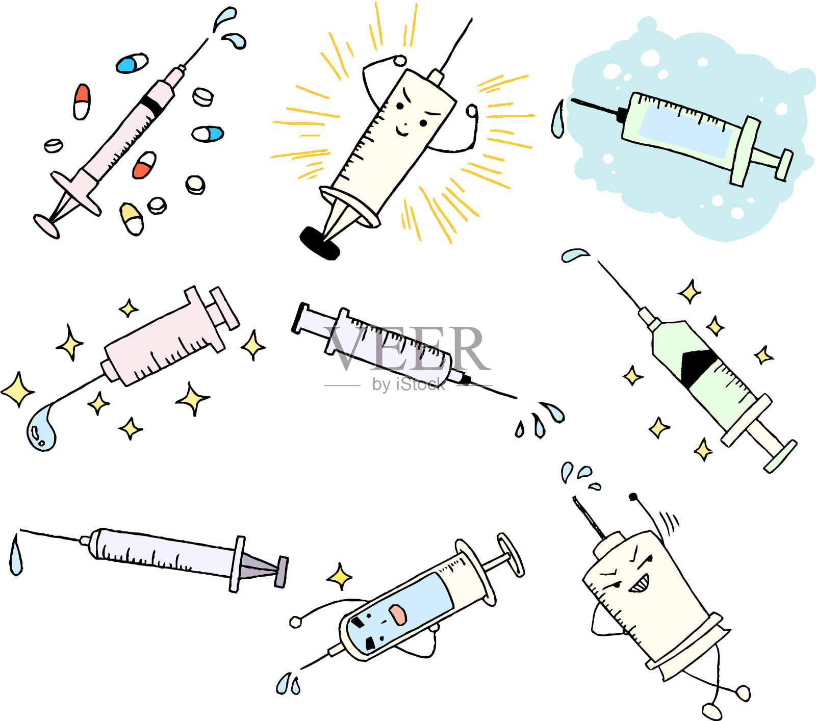 手画可爱的医疗注射器