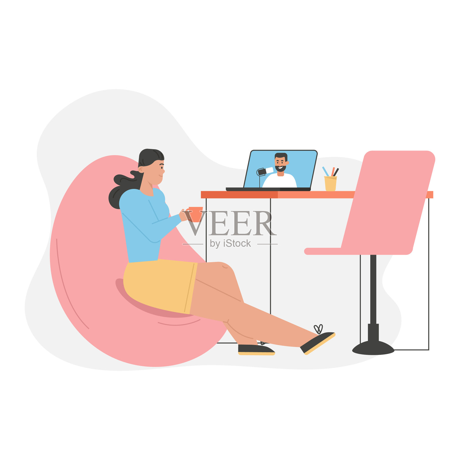 女用户观看视频博客上设计元素图片