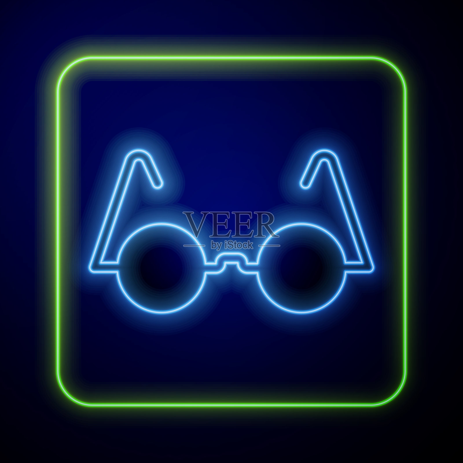 发光的霓虹灯眼镜图标孤立在蓝色插画图片素材